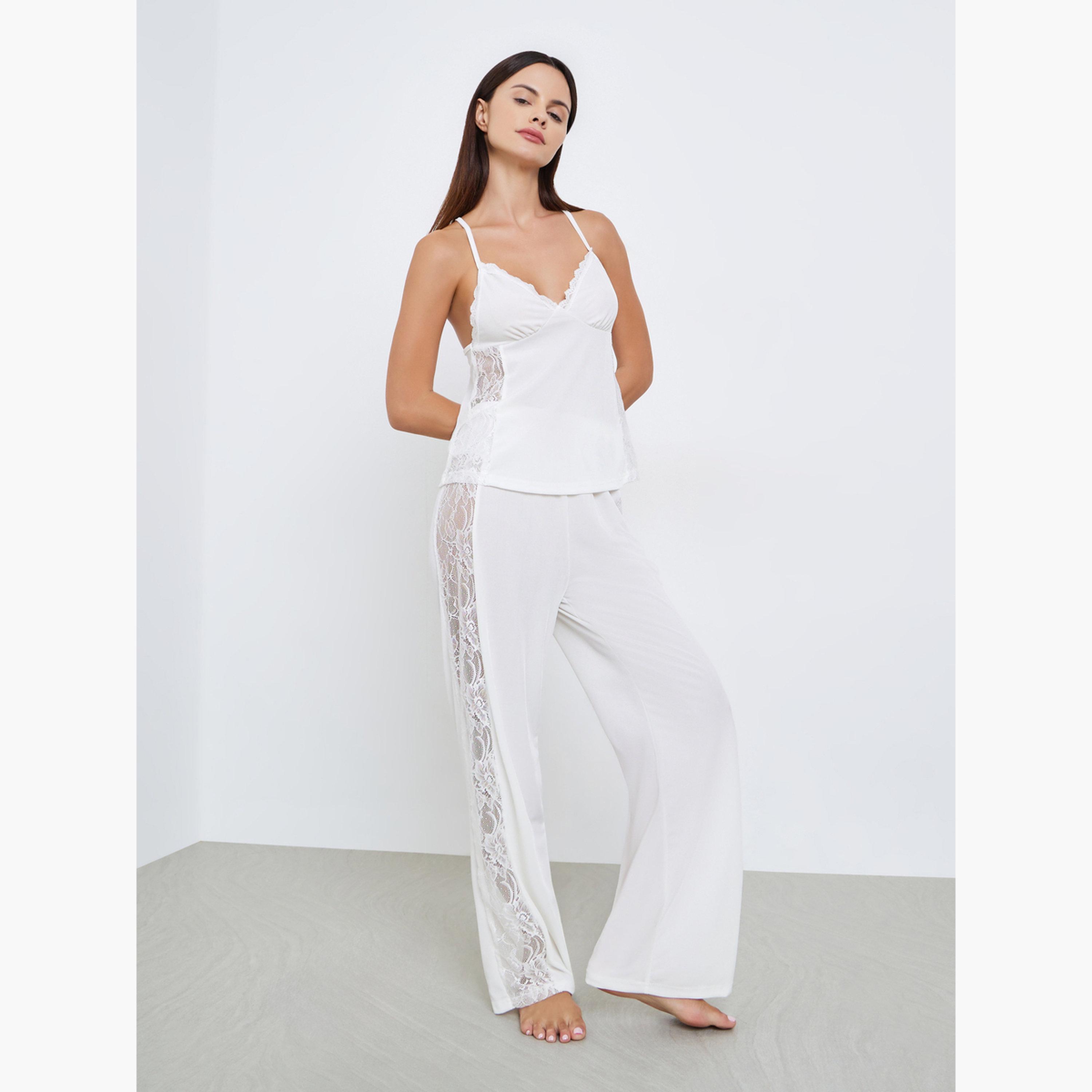 Styli Side Lace Insert Cami and Pyjama Set-women-clothing-nightwear-pyjamas-longsets-image-1