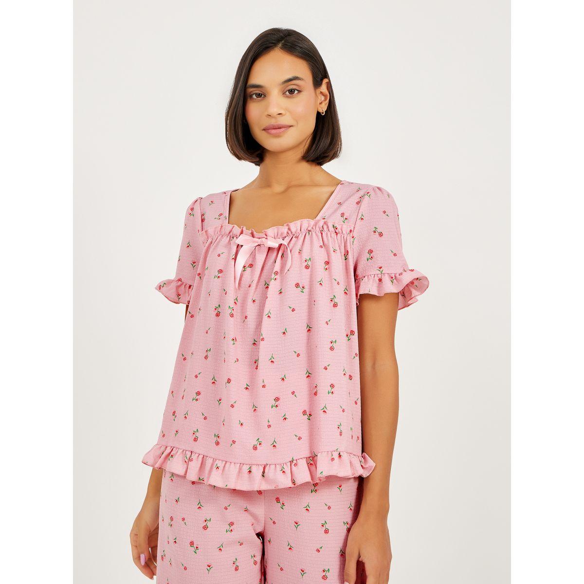 طقم من بنطال بيجاما وبلوزة بأكمام كشكش-women-clothing-nightwear-pyjamas-longsets-image-2