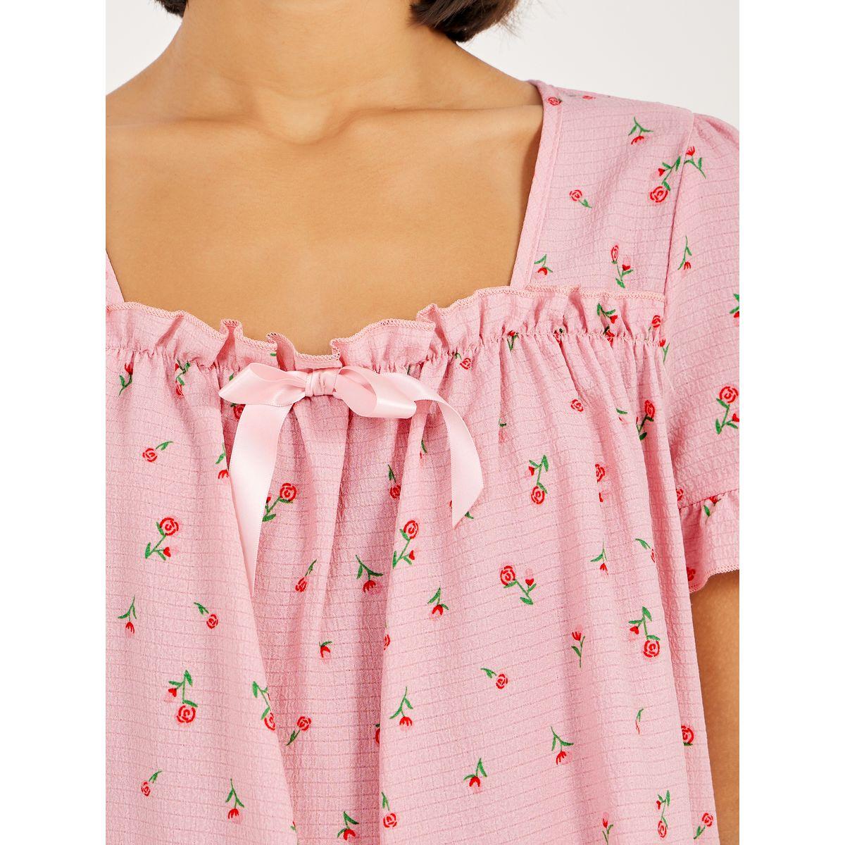 طقم من بنطال بيجاما وبلوزة بأكمام كشكش-women-clothing-nightwear-pyjamas-longsets-image-3