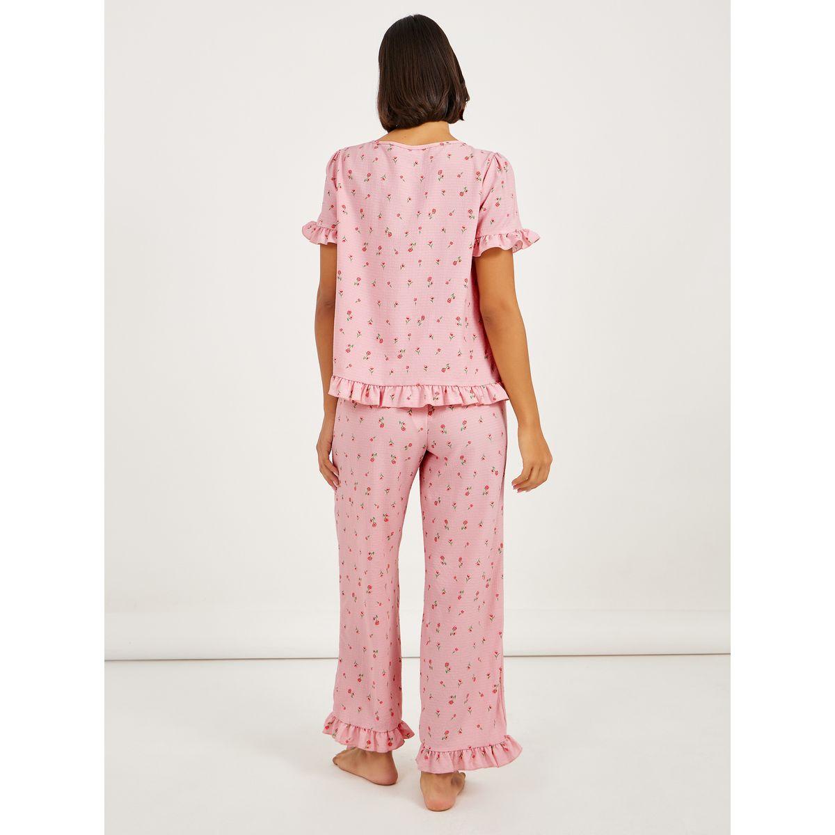 طقم من بنطال بيجاما وبلوزة بأكمام كشكش-women-clothing-nightwear-pyjamas-longsets-image-5
