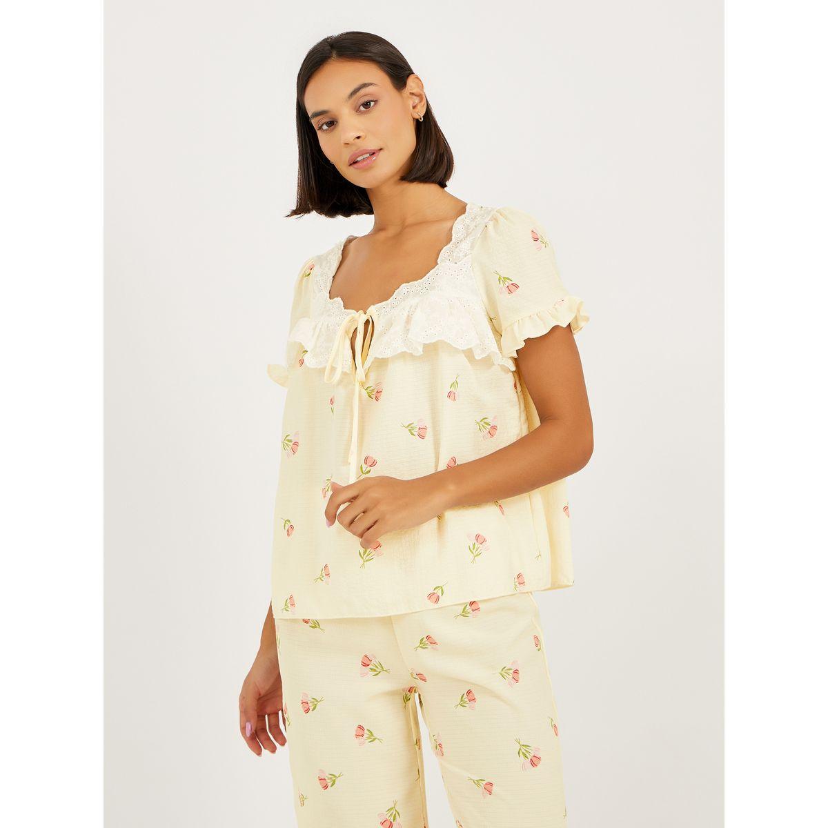 طقم من بنطال بيجاما وبلوزة بأكمام كشكش-women-clothing-nightwear-pyjamas-longsets-image-2