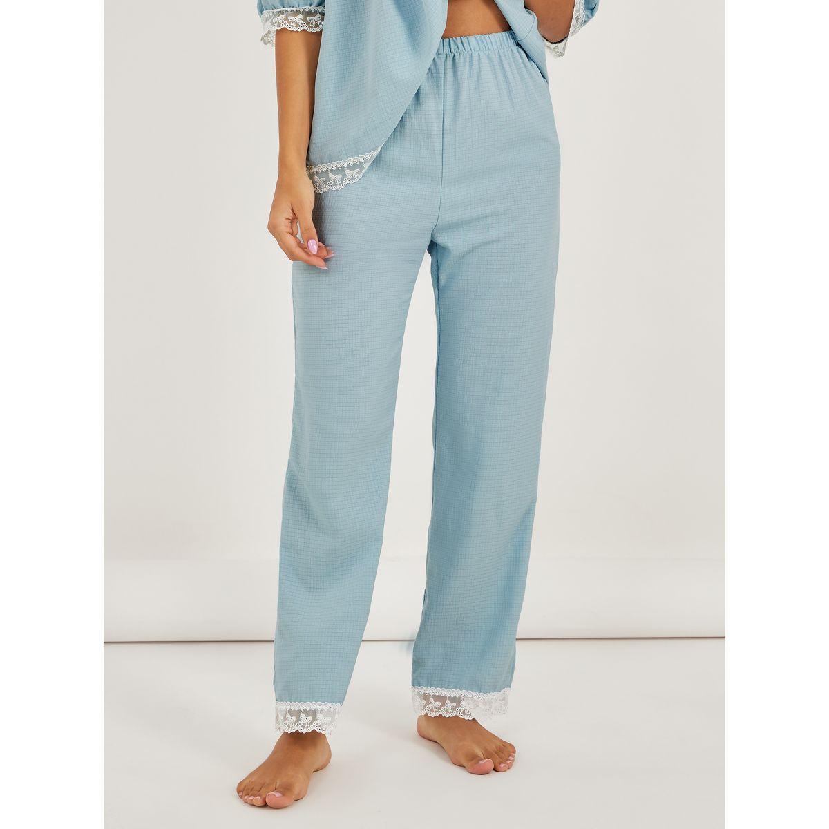 طقم من بنطال بيجاما مع بلوزة بدانتيل مع فيونكة-women-clothing-nightwear-pyjamas-longsets-image-4