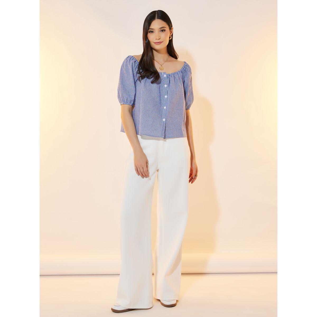 Take Two Gingham Check Button Down Wide Neck Top-women-clothing-shirtsandblouses-blouses-image-2