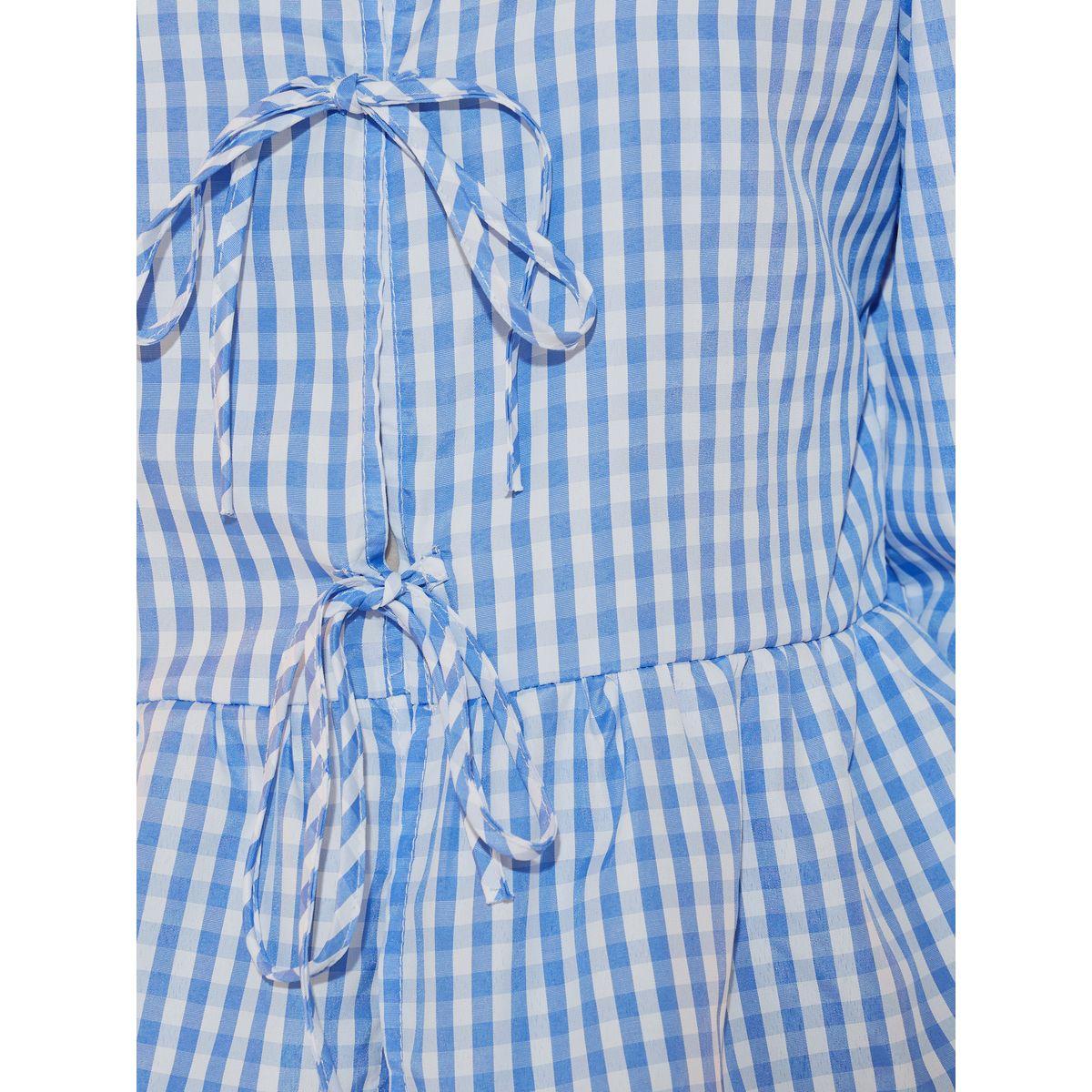 بلوزة بطبعة جينغام وأكمام 3/4 مع اربطة-women-clothing-shirtsandblouses-blouses-image-2