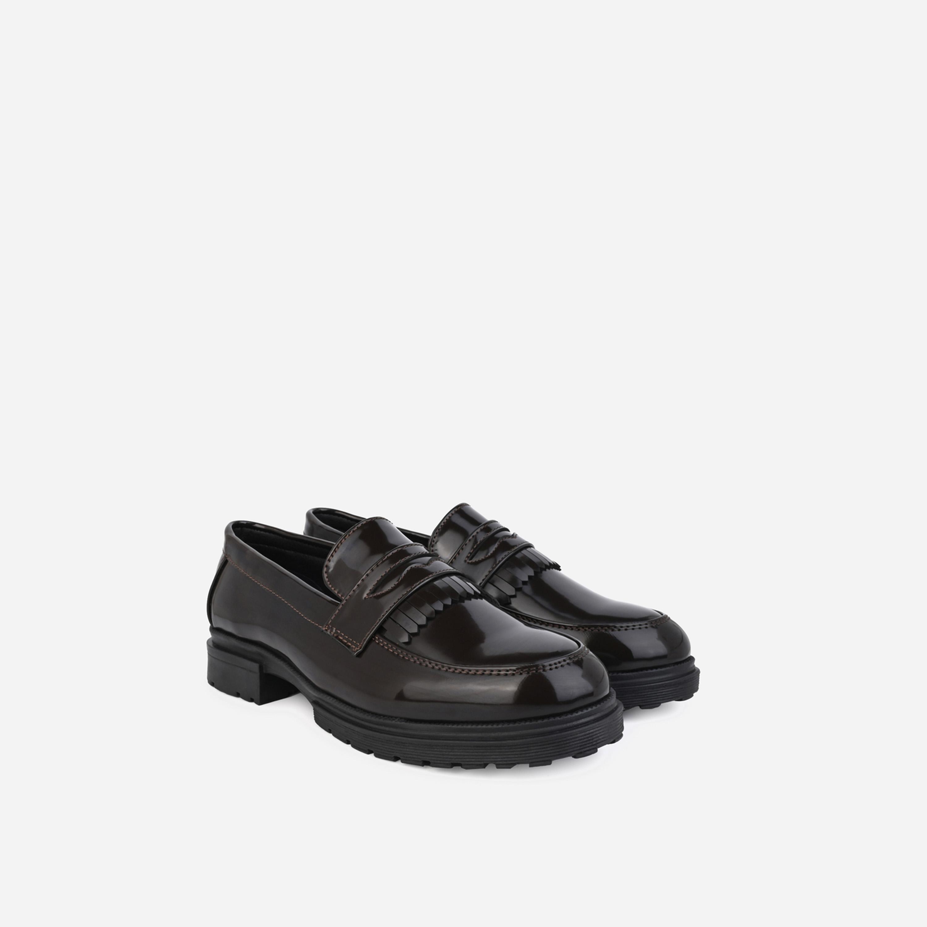 Styli Faux Leather Slip On Frill Embellished Loafers-men-shoes-formalshoes-image-1