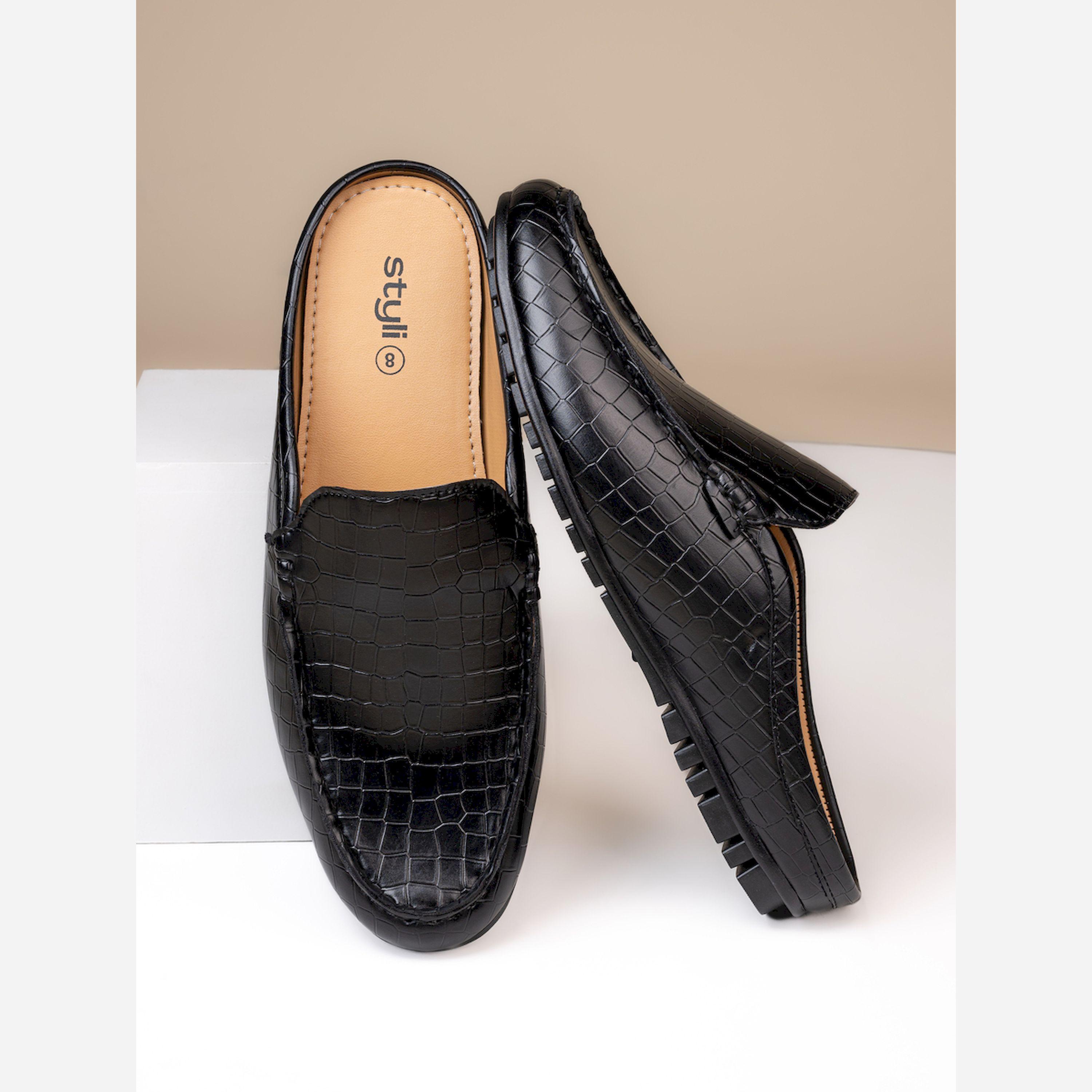 Styli Snake-Skin Textured Slip On Mules-men-shoes-loafersandmoccasins-image-2