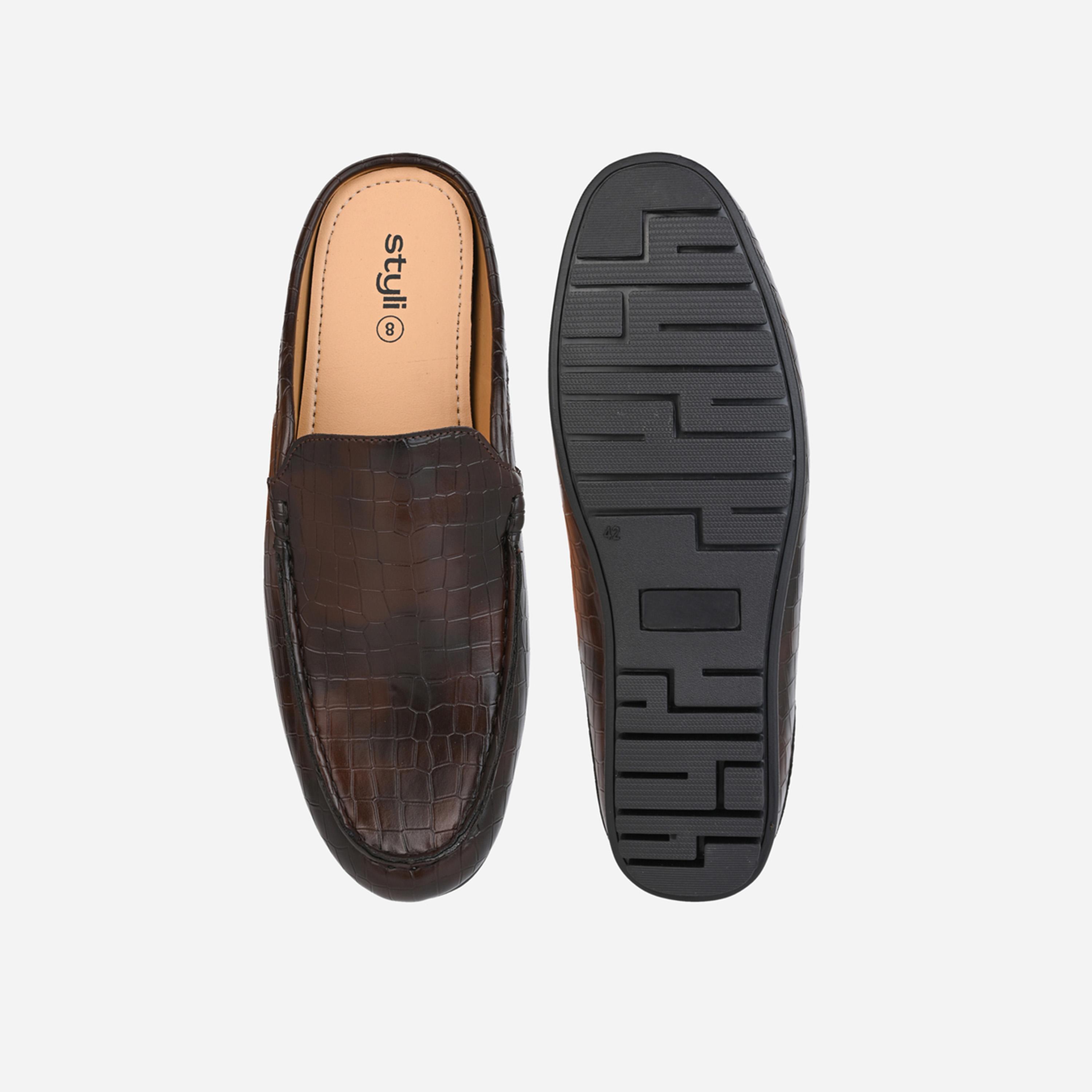 Styli Snake Skin Textured Slip On Mules-men-shoes-loafersandmoccasins-image-5