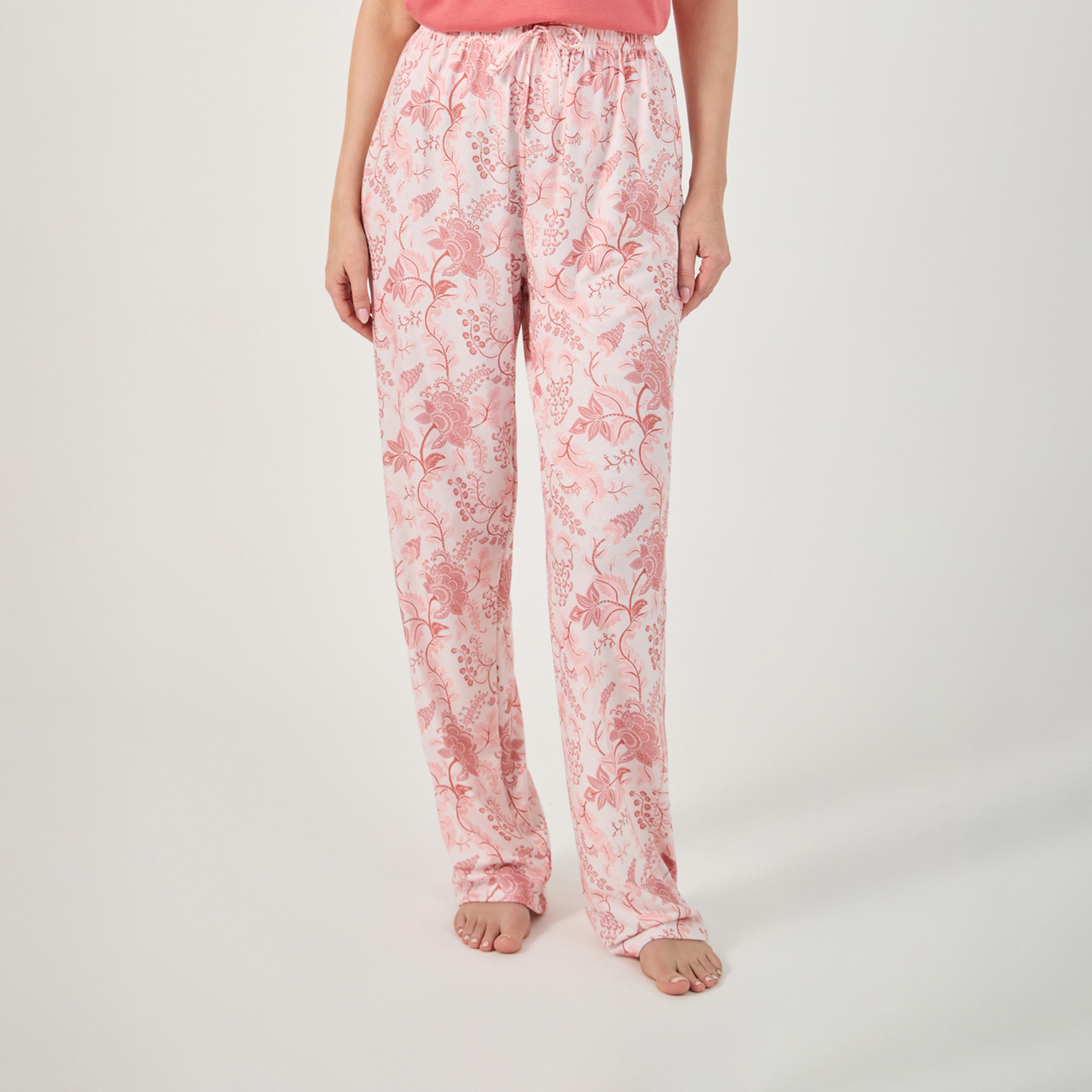 ستايلي - طقم بيجامة وتي شيرت بفتحة رقبة وأكتاف منسدلة-women-clothing-nightwear-pyjamas-longsets-image-5