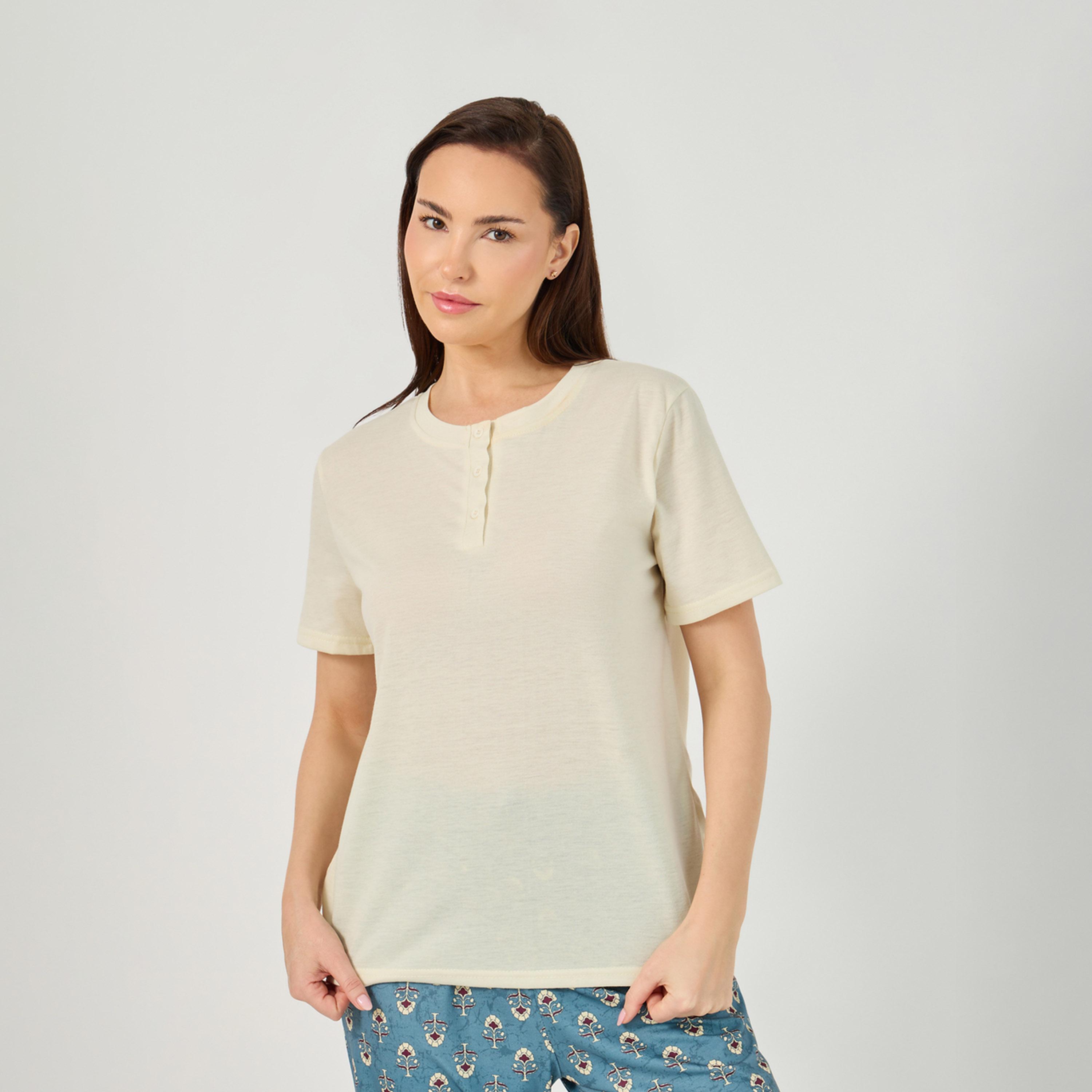 Styli Lettuce Edge Short Sleeve T-Shirt And Pyjama Set-women-clothing-nightwear-pyjamas-longsets-image-2