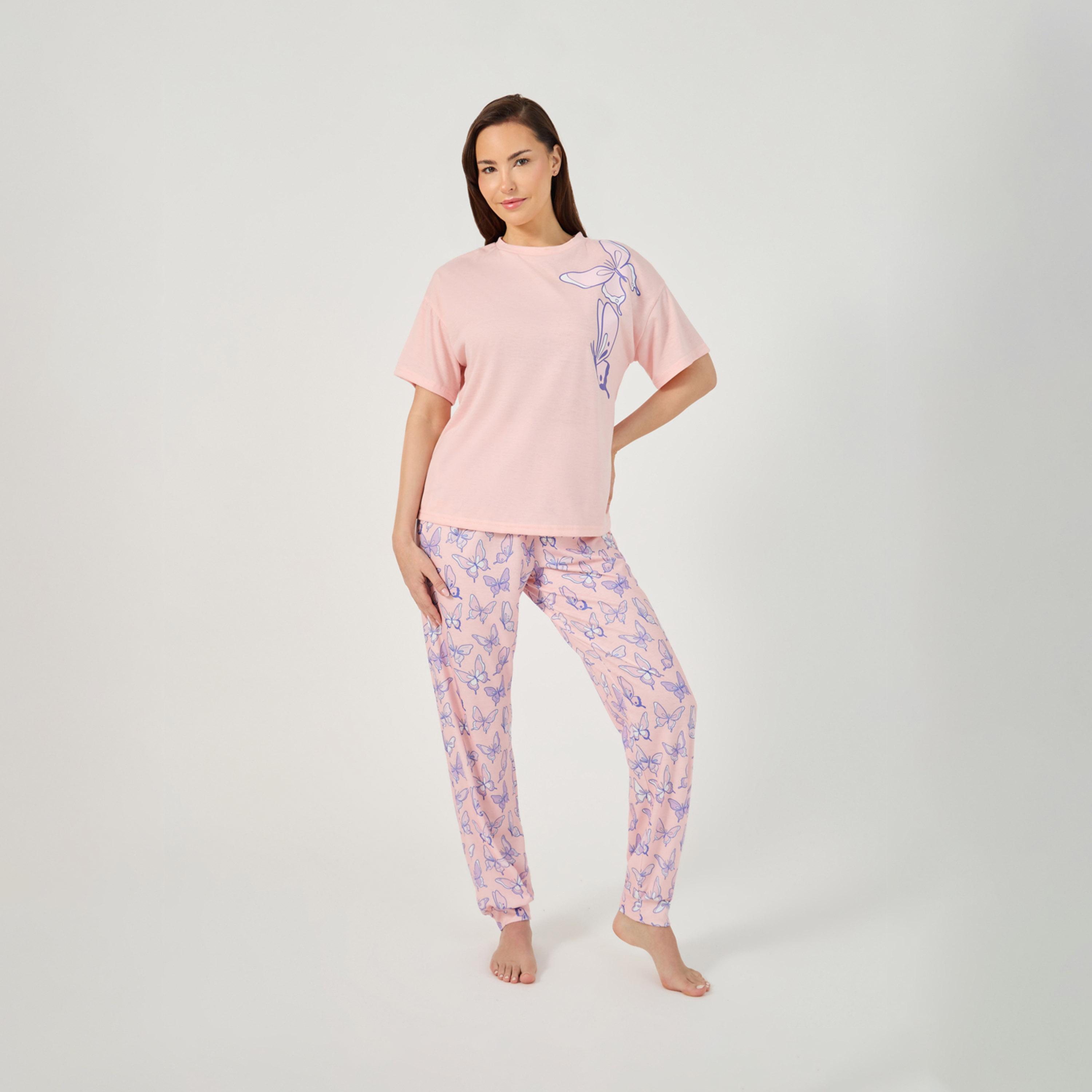 Styli Graphic Print Drop Shoulder T-Shirt And Pyjama Set-women-clothing-nightwear-pyjamas-longsets-image-2