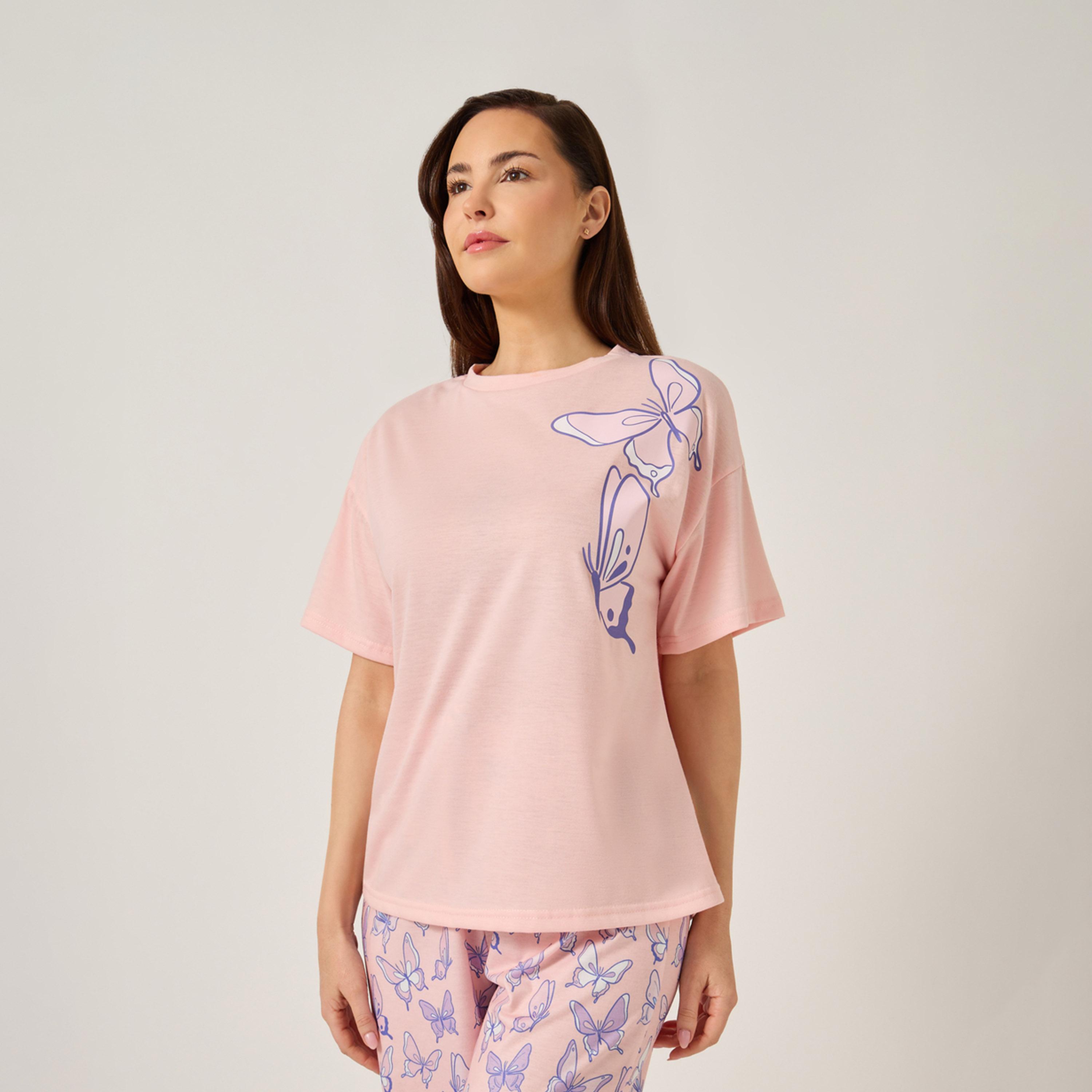Styli Graphic Print Drop Shoulder T-Shirt And Pyjama Set-women-clothing-nightwear-pyjamas-longsets-image-3