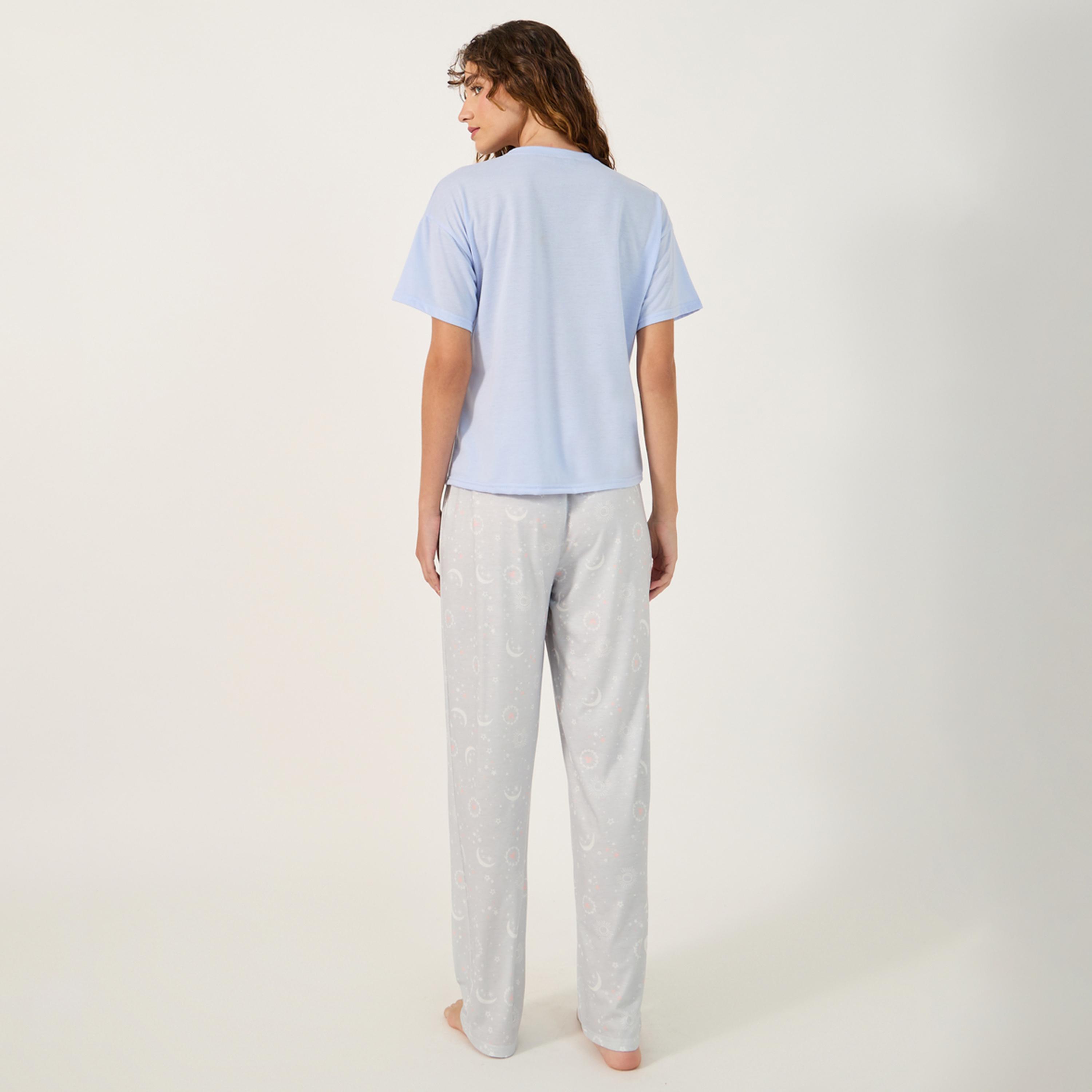 Styli Graphic Print Round Neck T-Shirt and Pyjama Set-women-clothing-nightwear-pyjamas-longsets-image-5