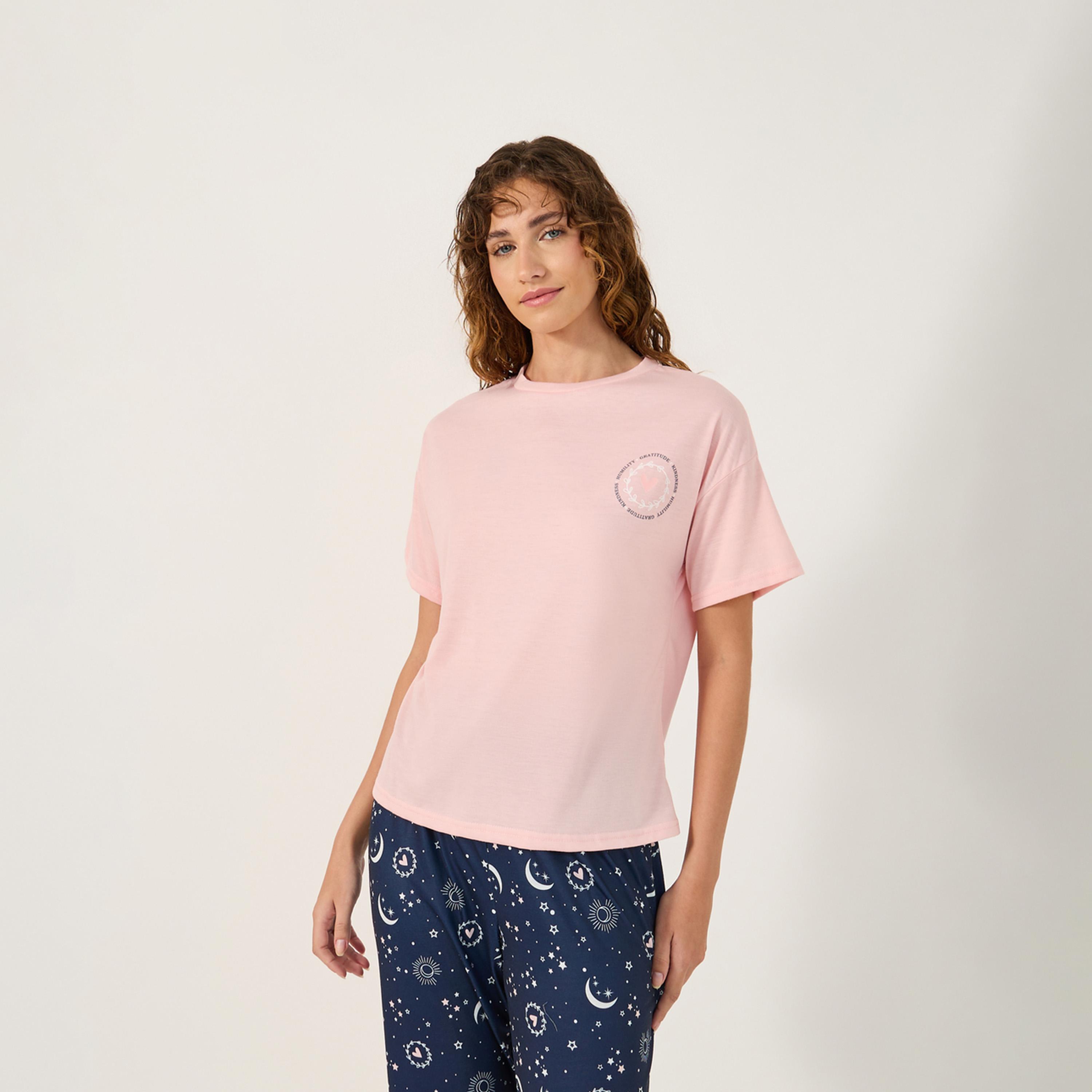 Styli Graphic Print Round Neck T-Shirt and Pyjama Set-women-clothing-nightwear-pyjamas-longsets-image-3