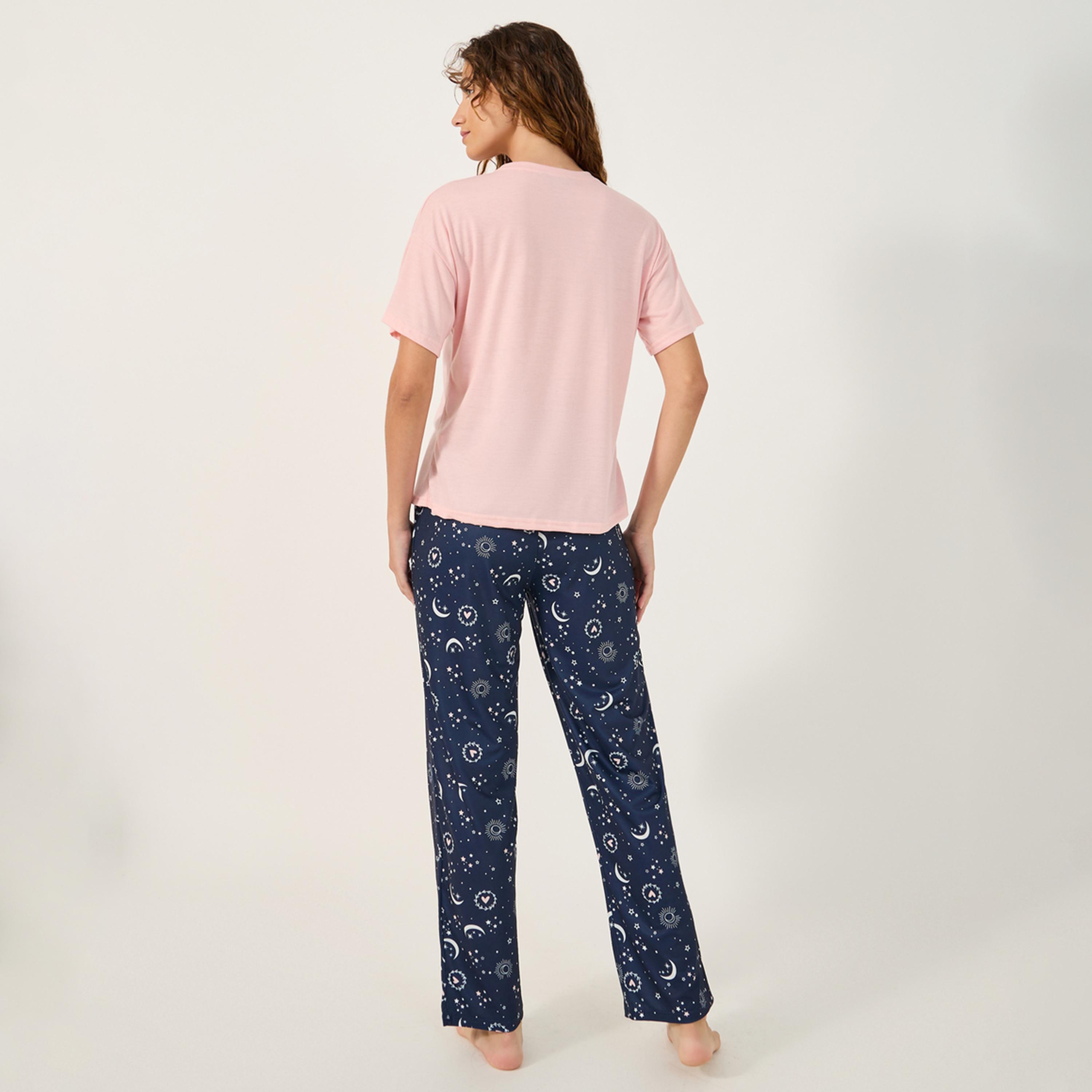 Styli Graphic Print Round Neck T-Shirt and Pyjama Set-women-clothing-nightwear-pyjamas-longsets-image-5