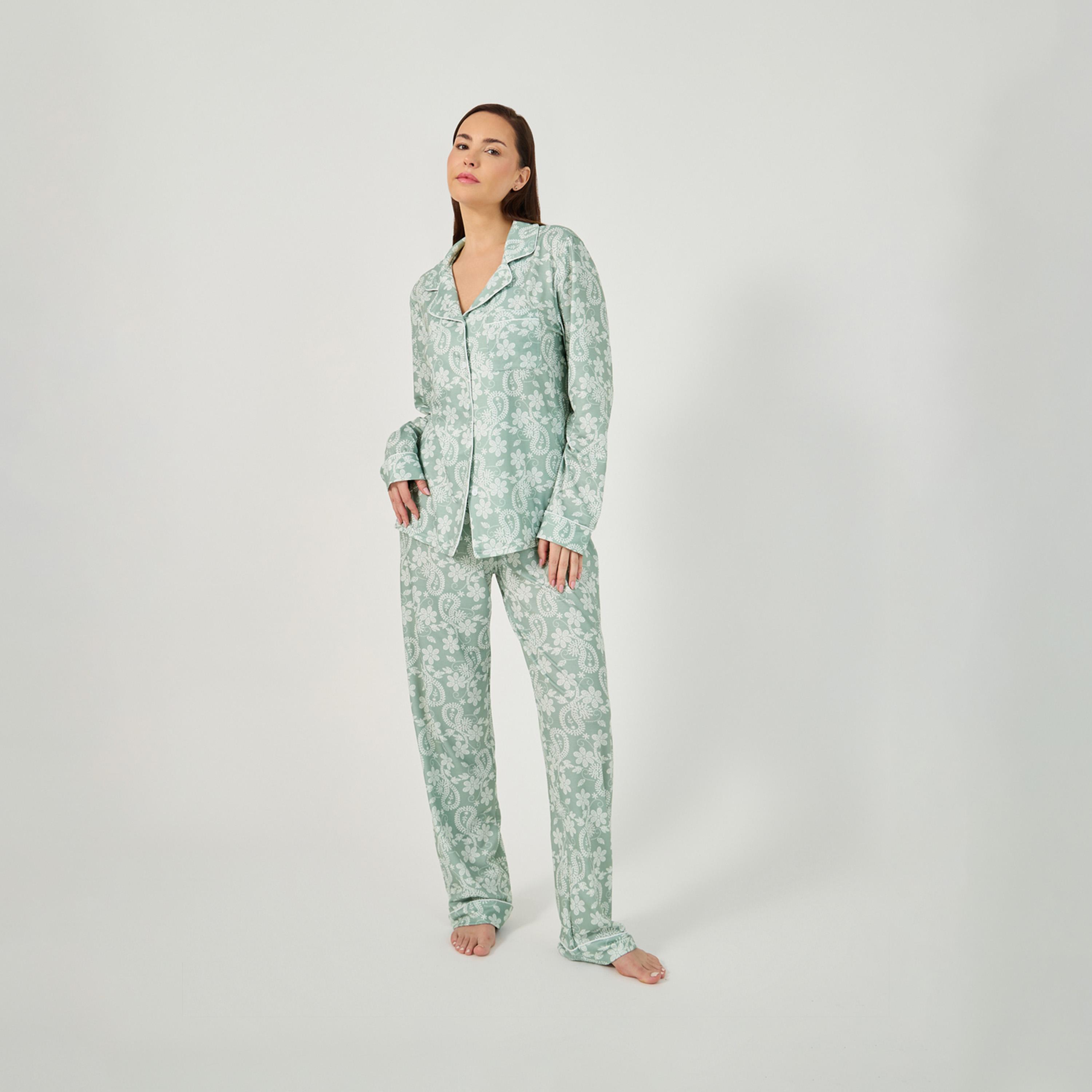 Styli All-Over Floral Print Long Sleeve Shirt And Pyjama Set-women-clothing-nightwear-pyjamas-longsets-image-1