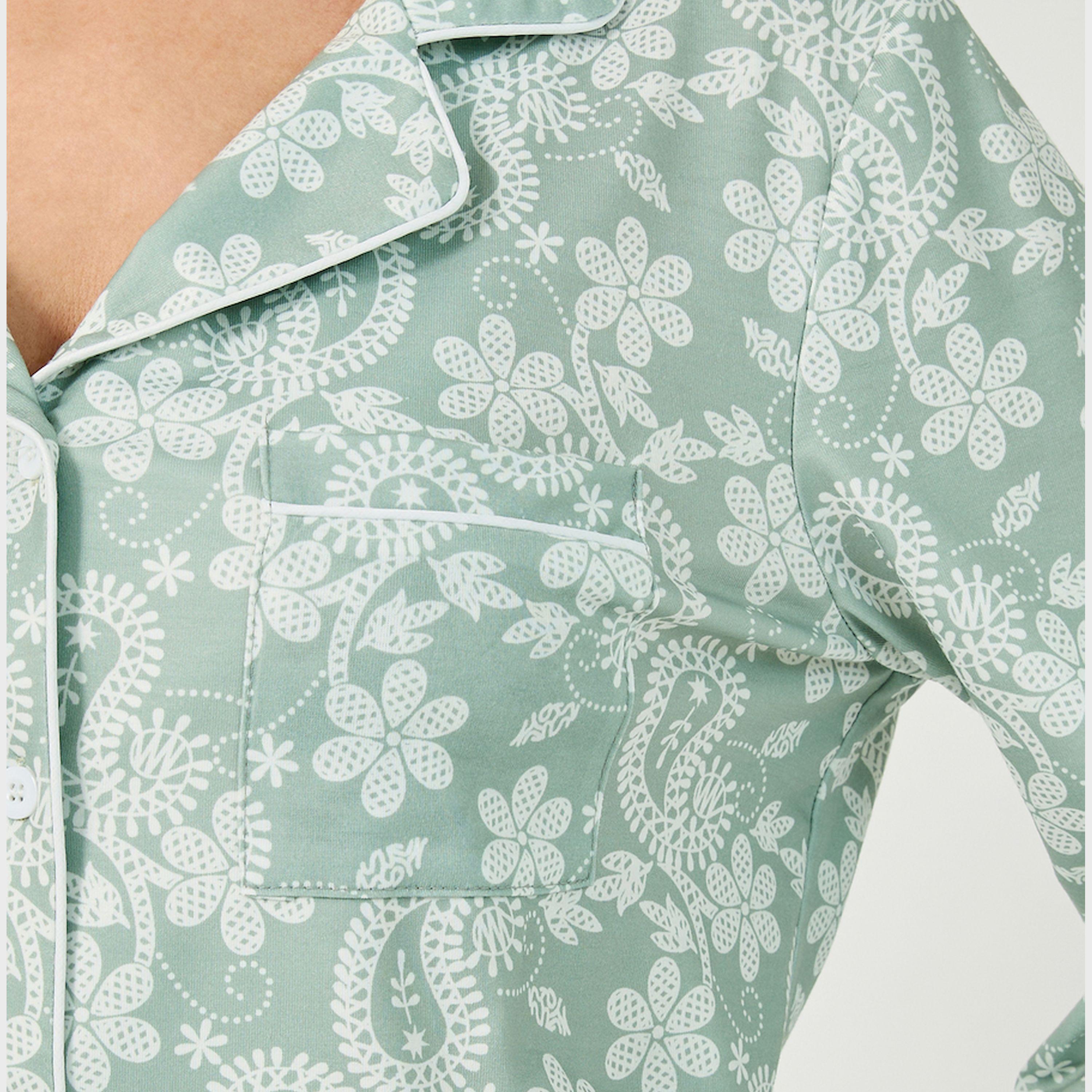 ستايلي - طقم بنطال بيجامة وقميص بأكمام طويلة بطبعة زهور-women-clothing-nightwear-pyjamas-longsets-image-3