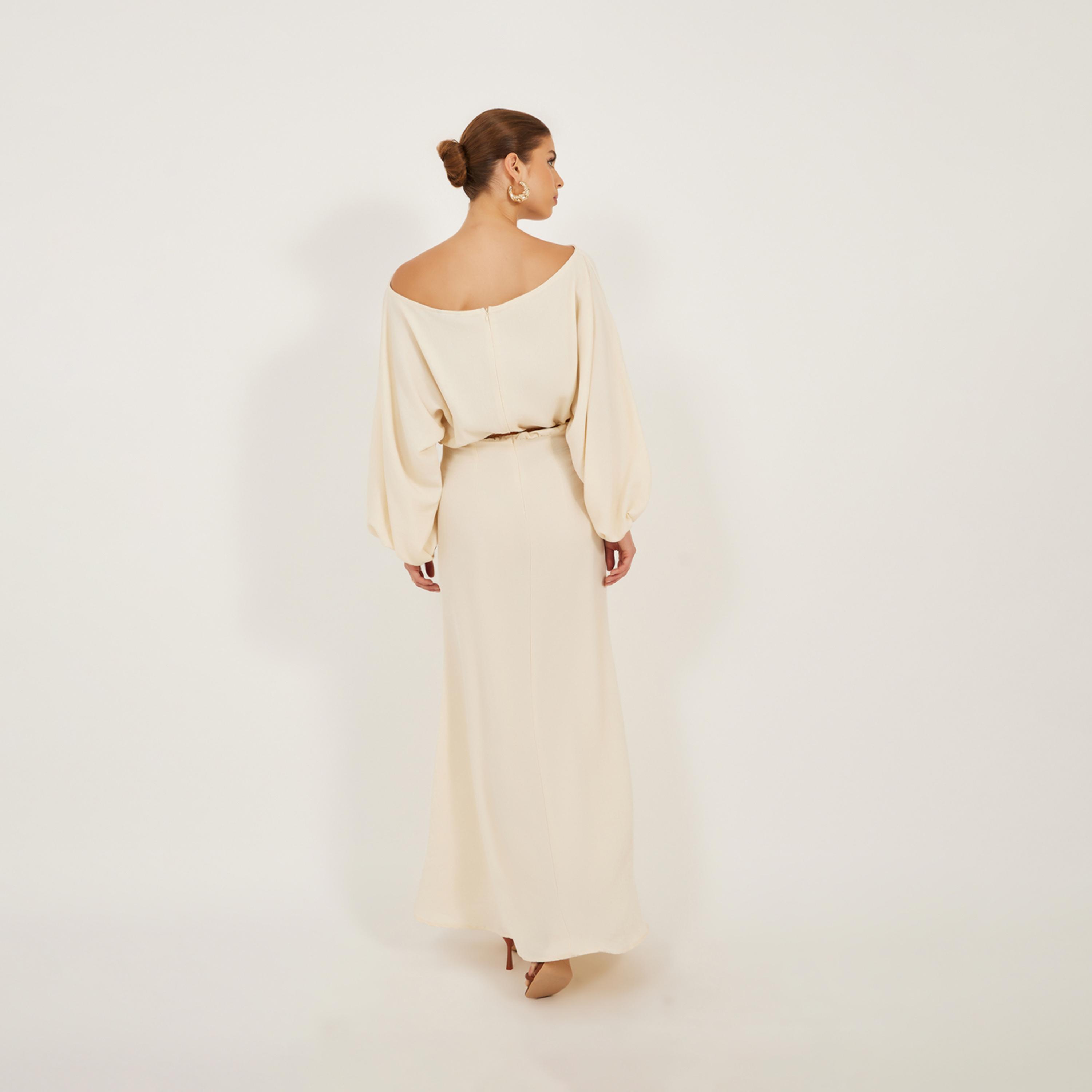 Styli Solid Balloon Sleeves Boat Neck A-Line Maxi Dress-women-clothing-dresses-image-5