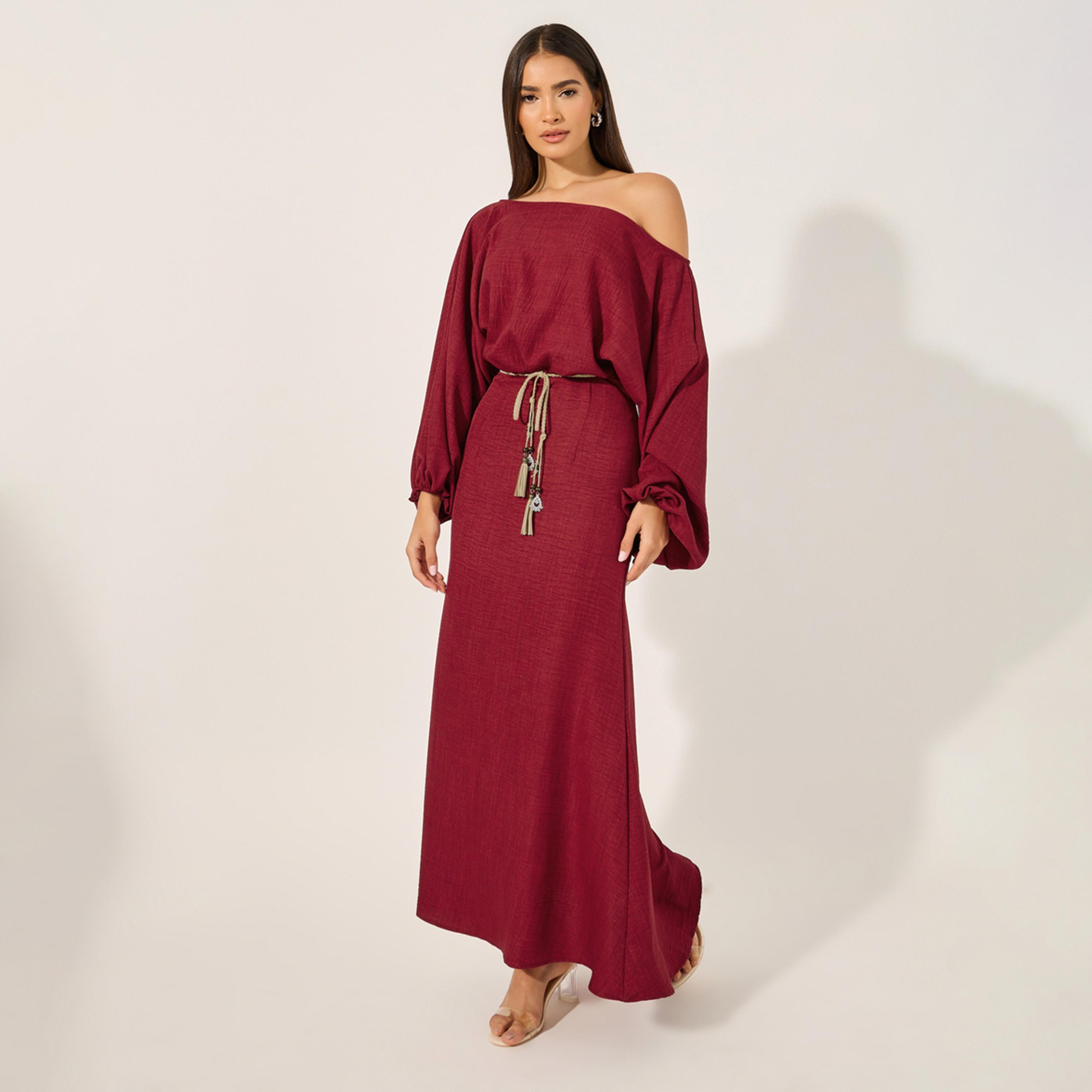 Styli Plain Balloon Long Sleeves A-Line Maxi Dress-women-clothing-dresses-image-1