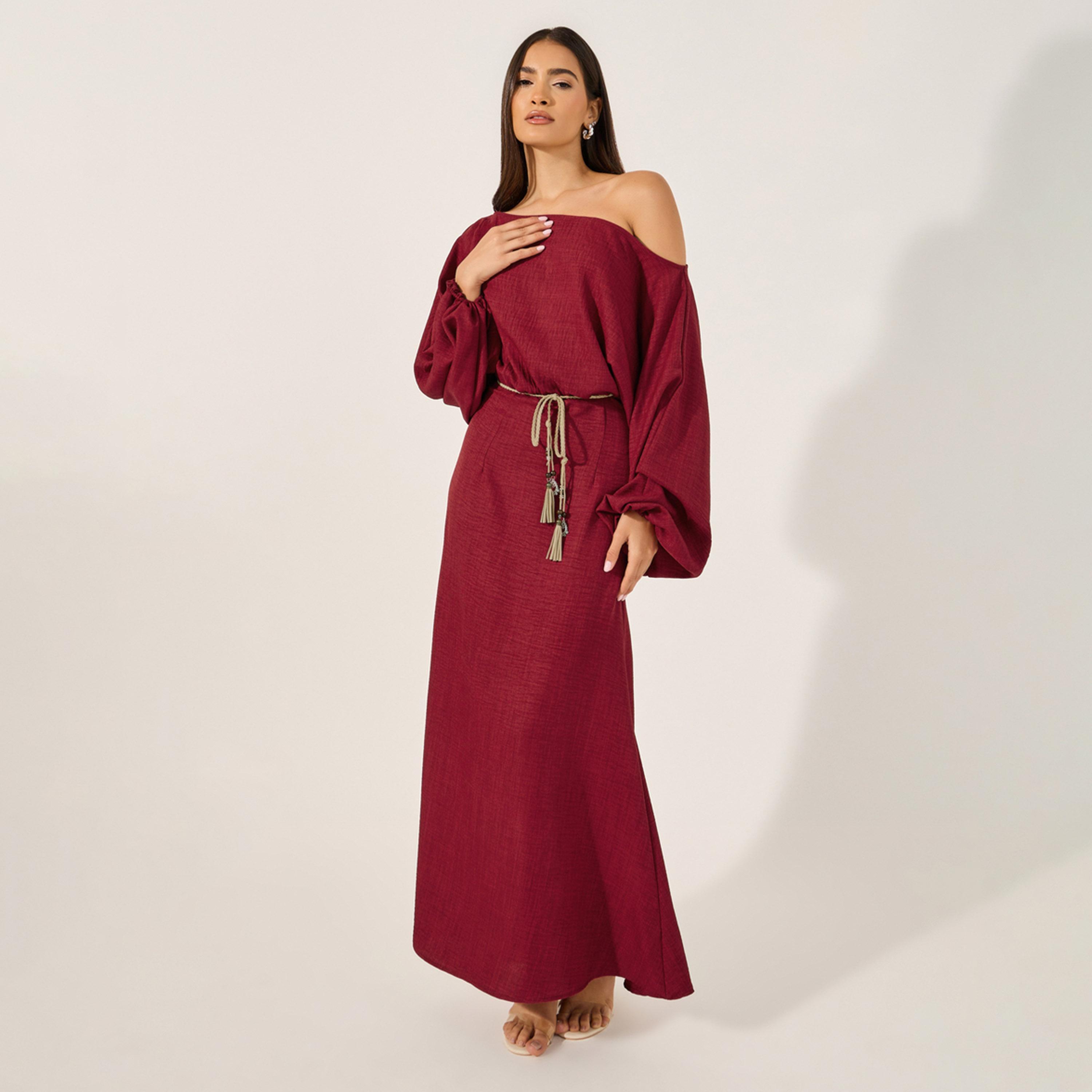 Styli Plain Balloon Long Sleeves A-Line Maxi Dress-women-clothing-dresses-image-2