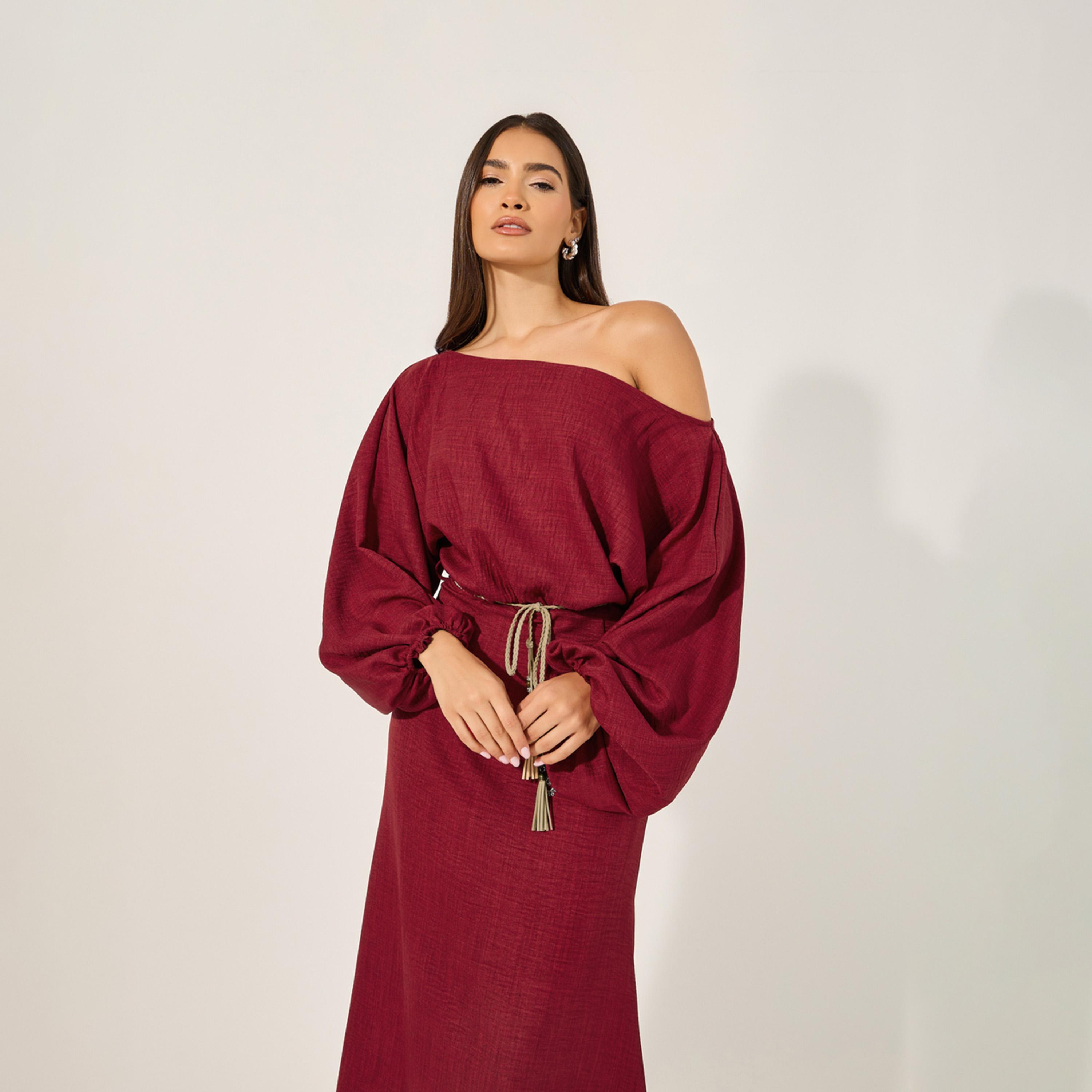 Styli Plain Balloon Long Sleeves A-Line Maxi Dress-women-clothing-dresses-image-3