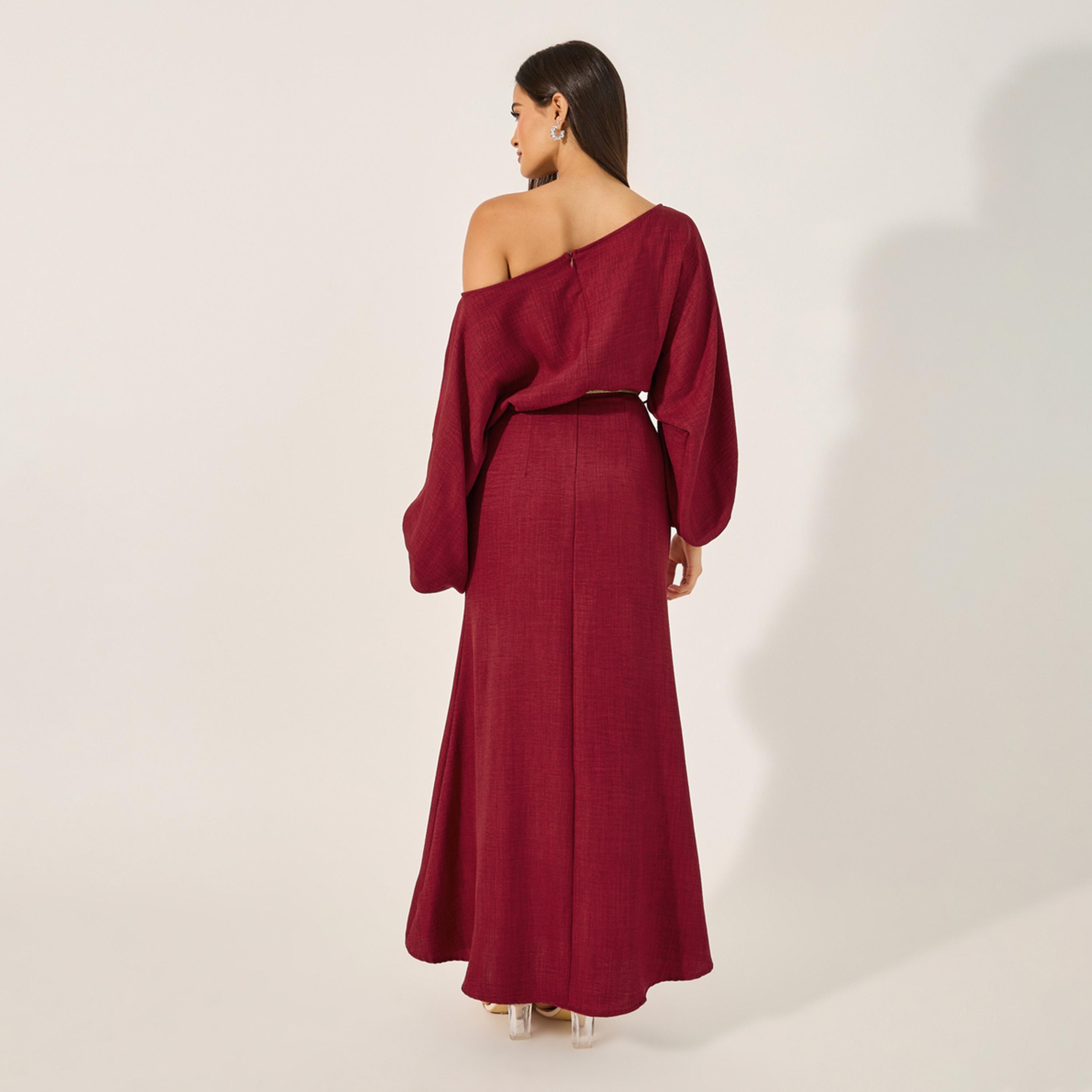 Styli Plain Balloon Long Sleeves A-Line Maxi Dress-women-clothing-dresses-image-5