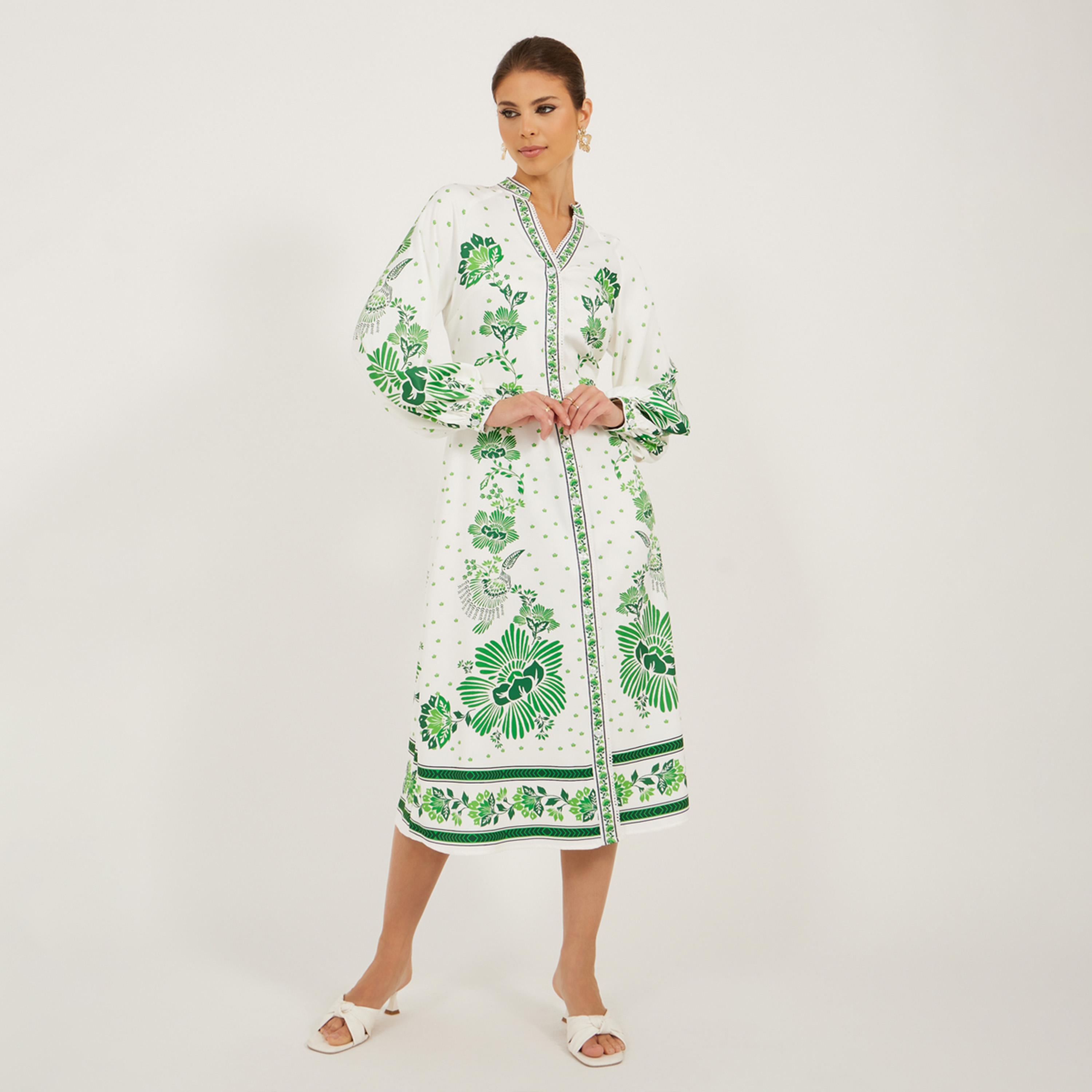 ستايلي - فستان ميدي بأكمام منفوخة وقصة A-women-clothing-dresses-image-3