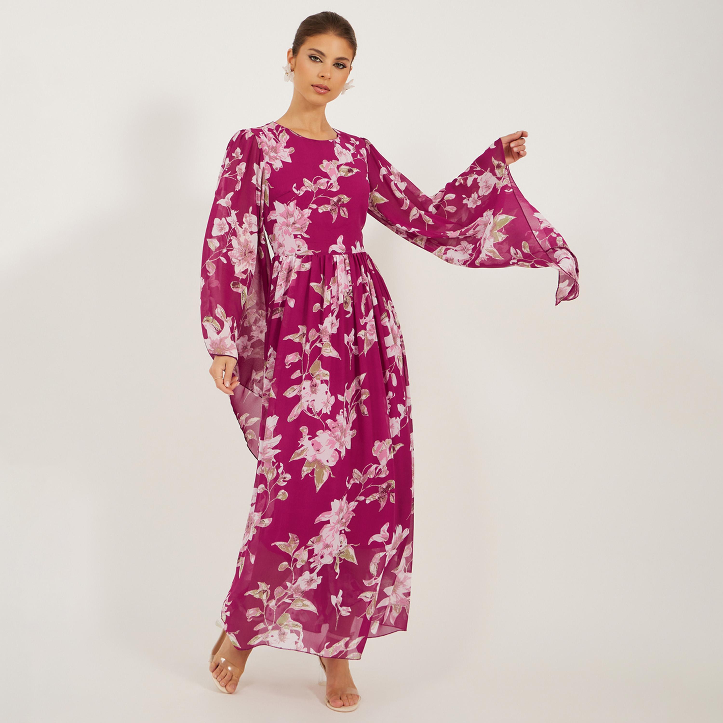 Styli Printed Long Sleeve A-Line Maxi Dress-women-clothing-dresses-image-1
