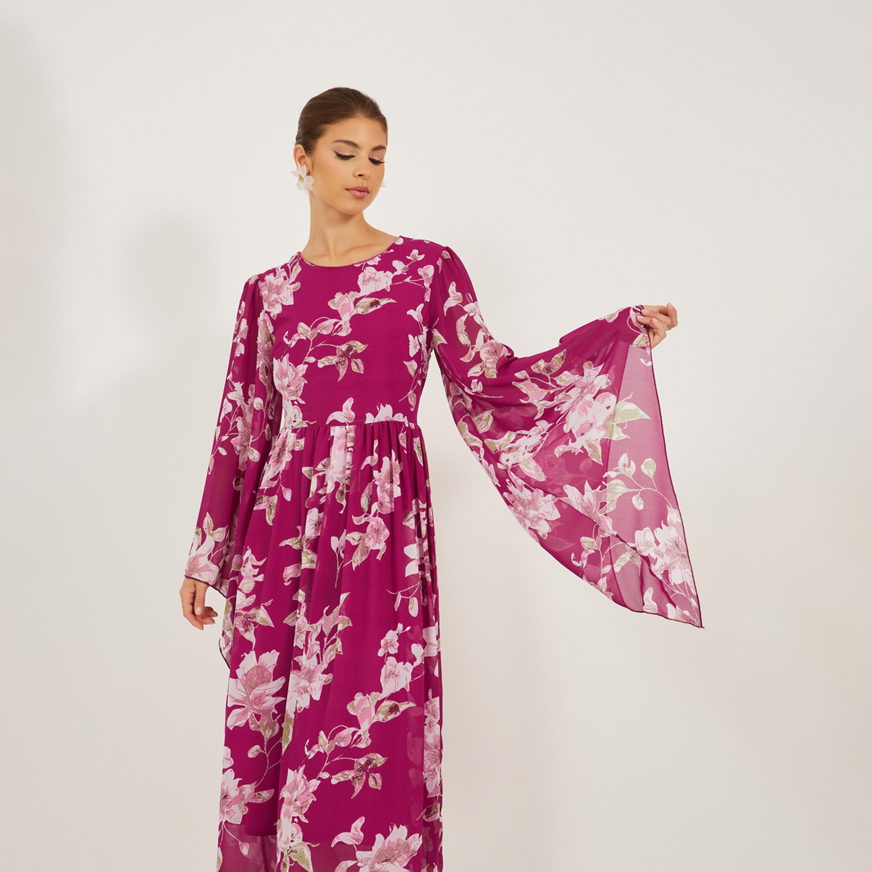 Styli Printed Long Sleeve A-Line Maxi Dress-women-clothing-dresses-image-3