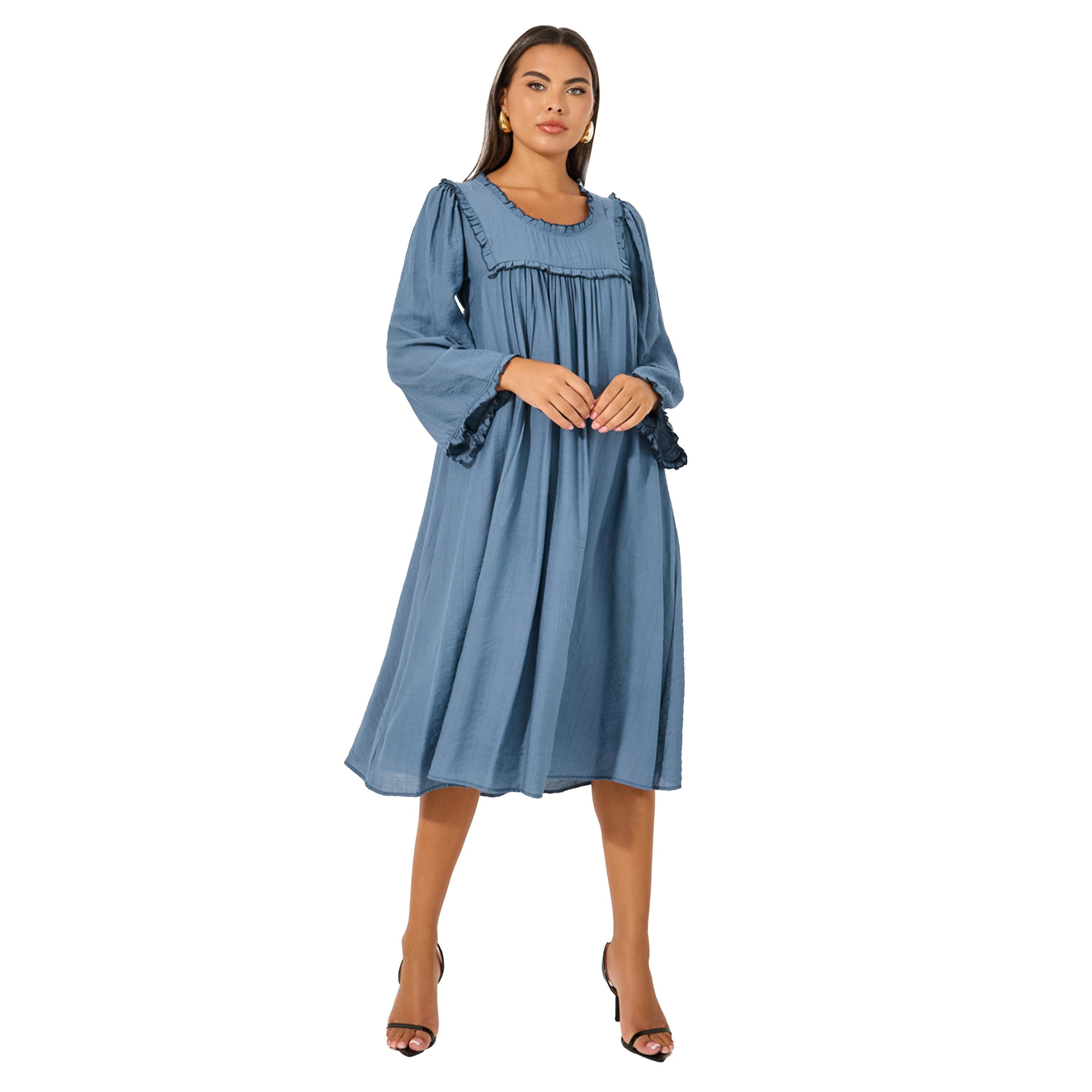 ستايلي - فستان متوسط الطول بأكمام طويلة وحواف مكشكشة-women-clothing-dresses-image-2