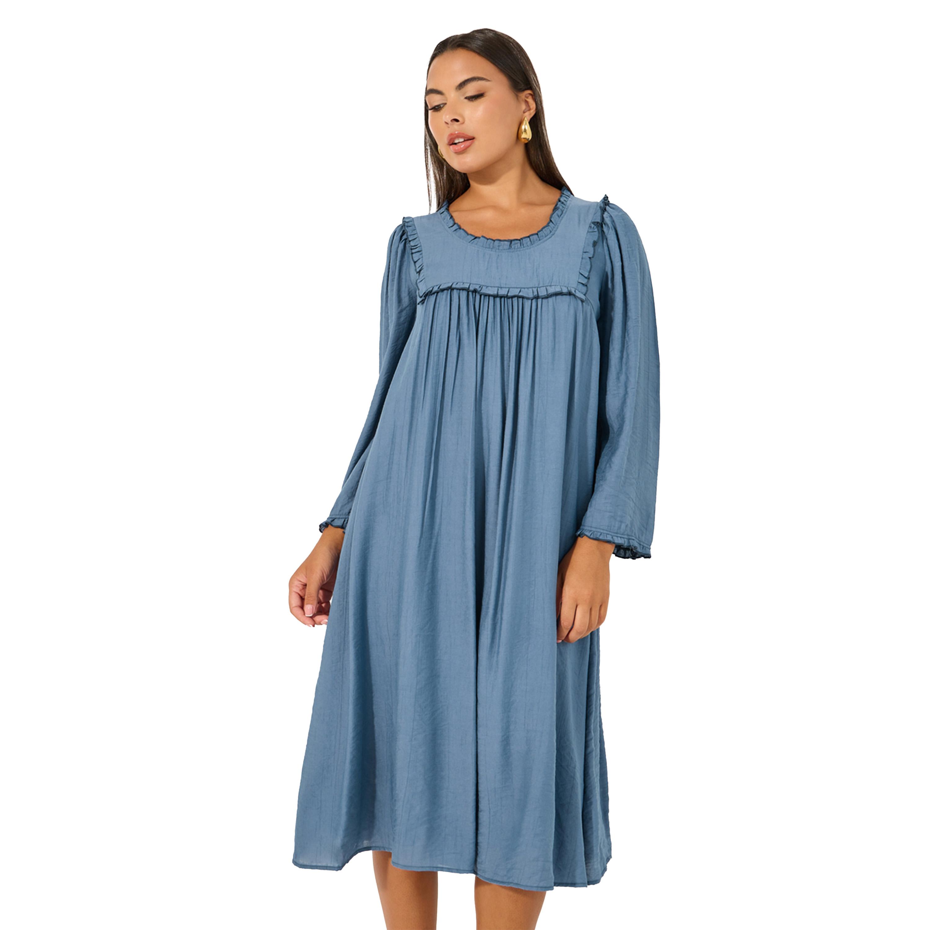 ستايلي - فستان متوسط الطول بأكمام طويلة وحواف مكشكشة-women-clothing-dresses-image-3