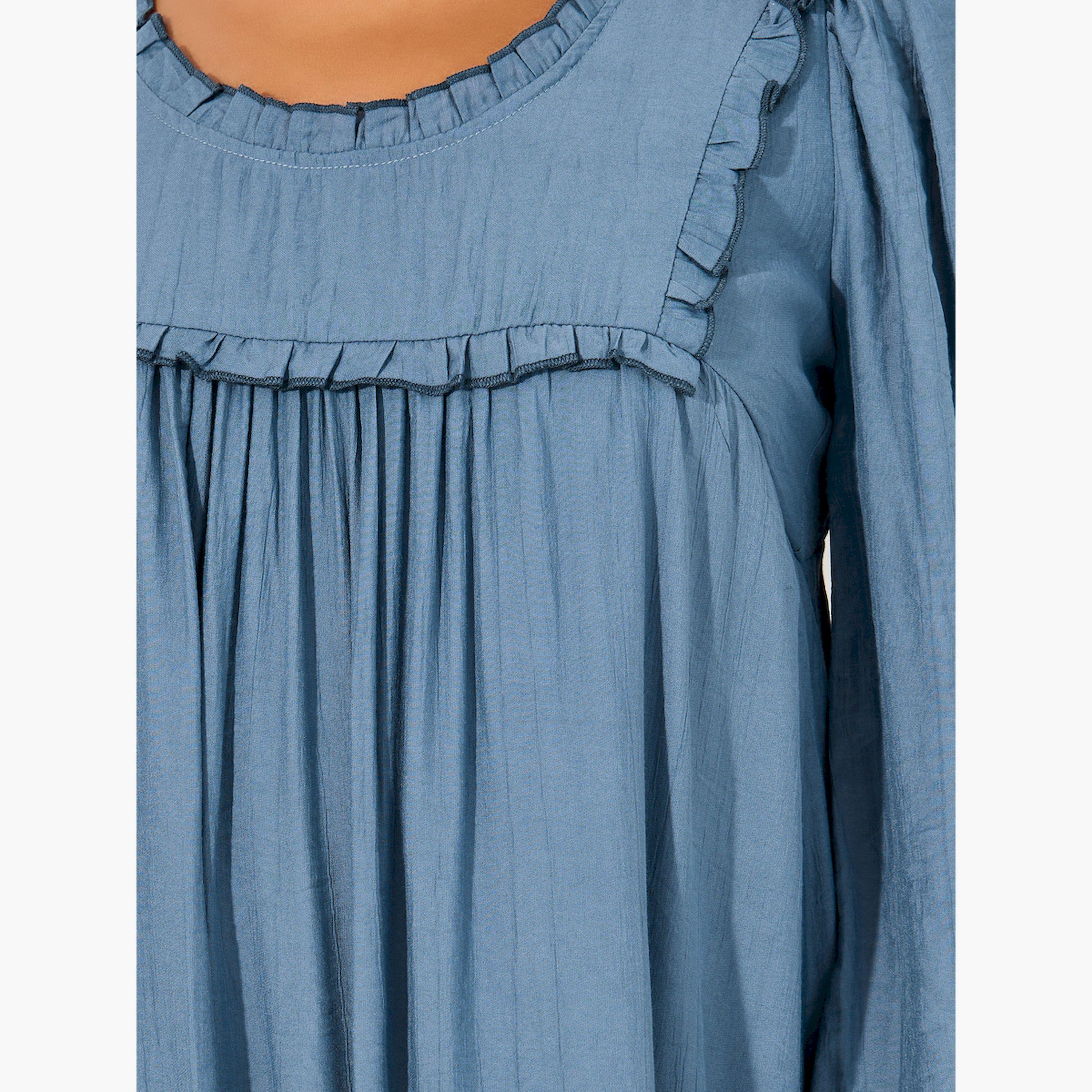 ستايلي - فستان متوسط الطول بأكمام طويلة وحواف مكشكشة-women-clothing-dresses-image-4