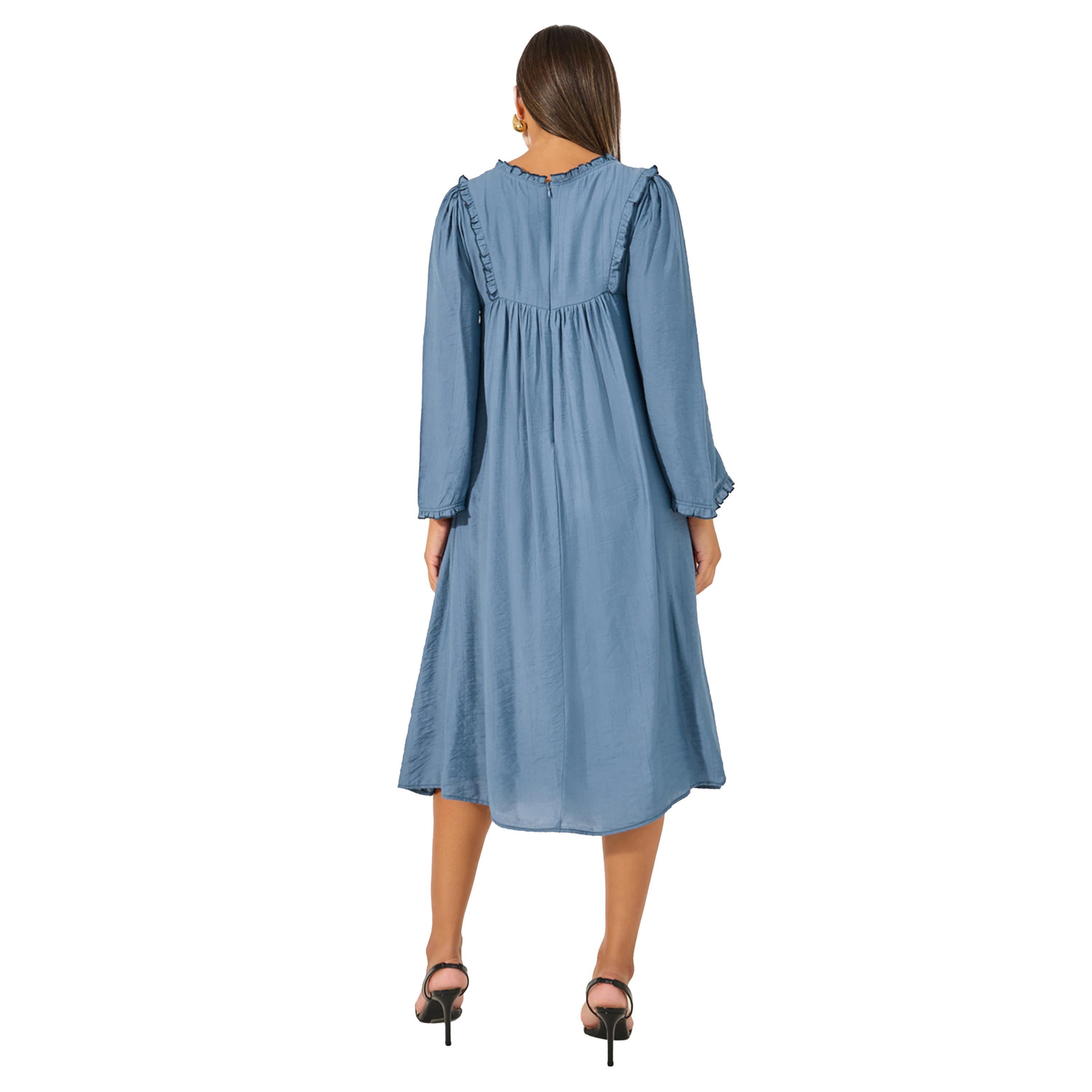 ستايلي - فستان متوسط الطول بأكمام طويلة وحواف مكشكشة-women-clothing-dresses-image-5