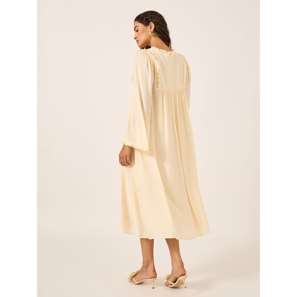 Styli Plain Ruffle Trim Long Sleeves Shift Midi Dress-women-clothing-dresses-image-5