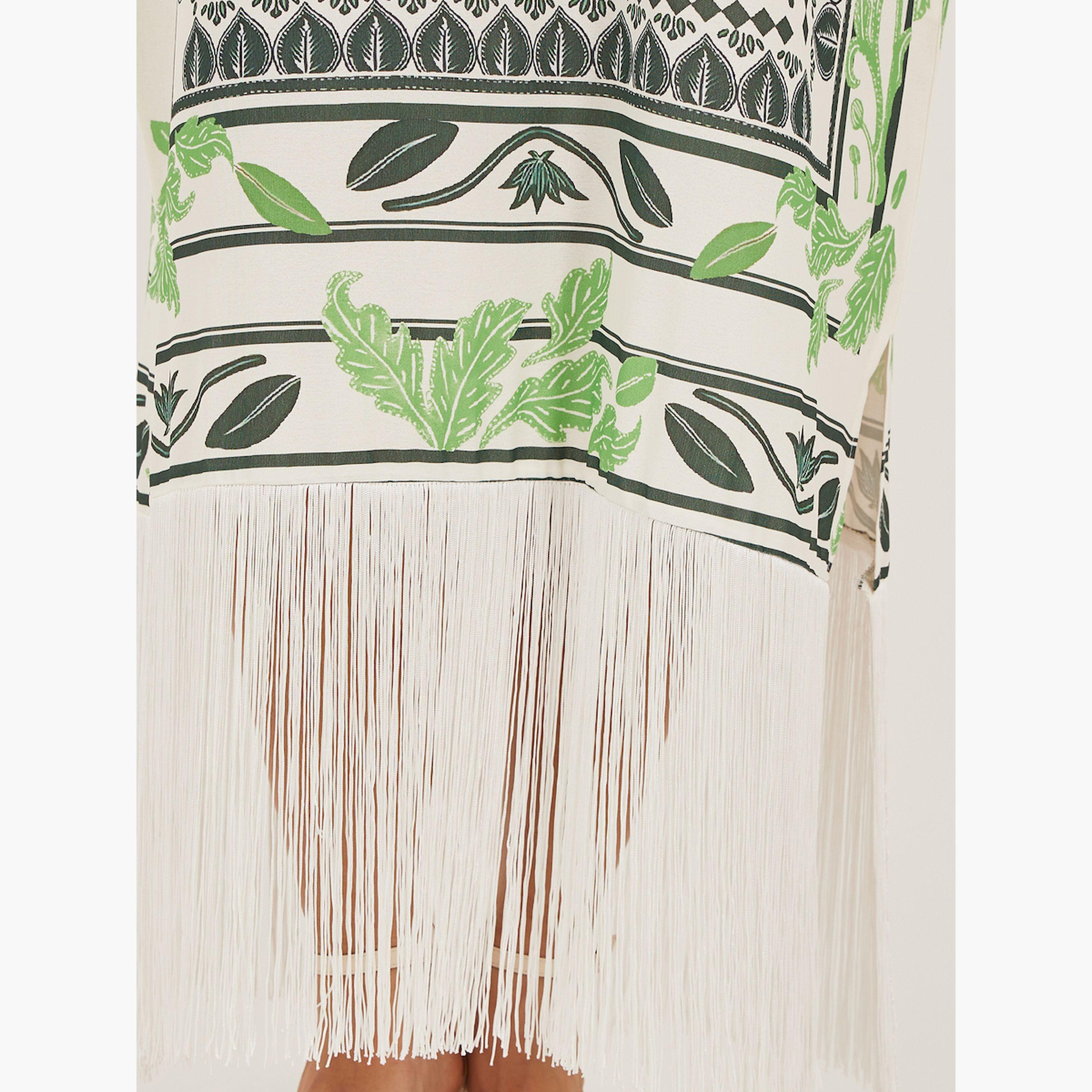 ستايلي - فستان قفطان ماكسي بأكمام قصيرة وحافة مزينة بشراشيب-women-clothing-dresses-image-5