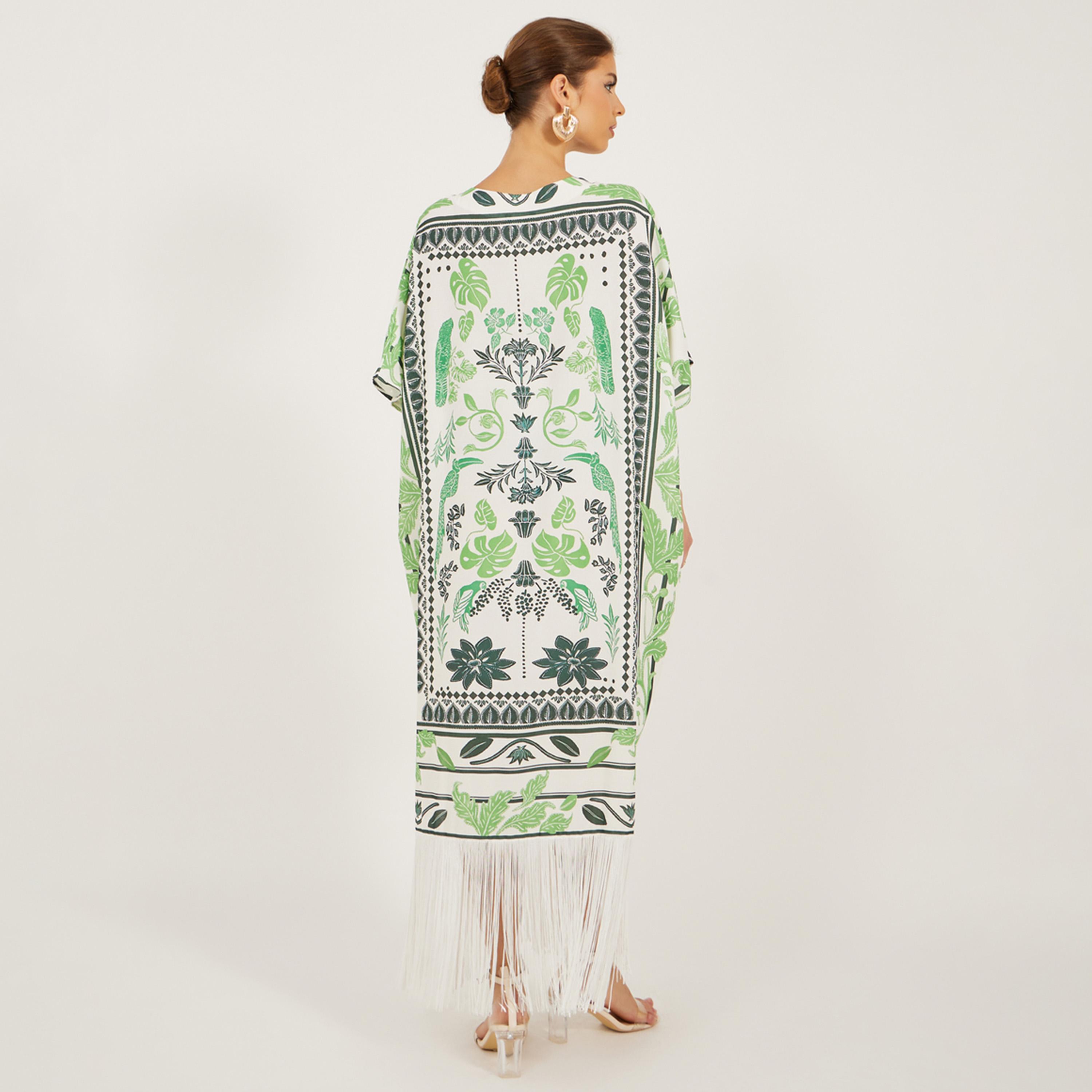 ستايلي - فستان قفطان ماكسي بأكمام قصيرة وحافة مزينة بشراشيب-women-clothing-dresses-image-6