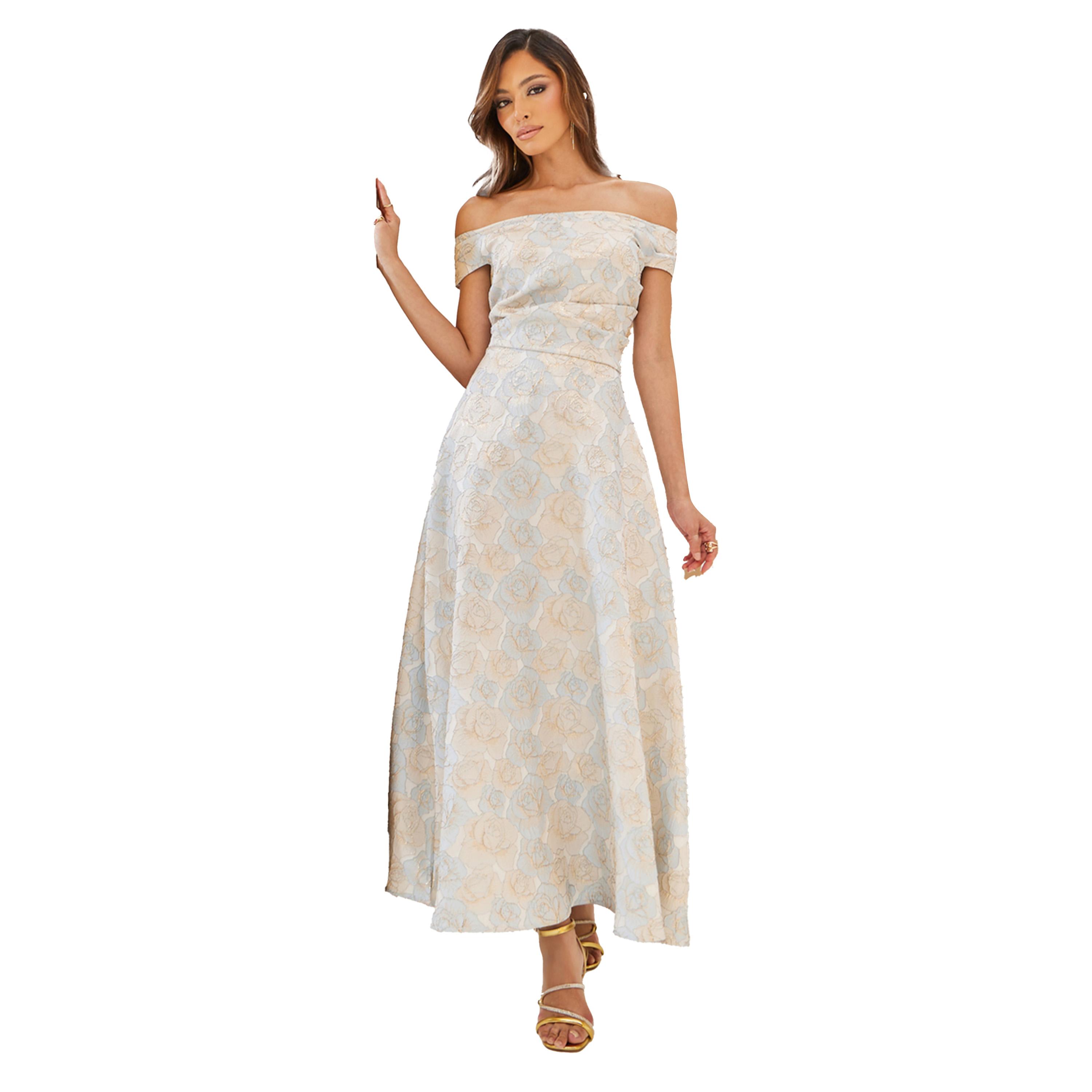 Styli Floral Print Bardot Nek Sleeveless A-Line Maxi Dress-women-clothing-dresses-image-2
