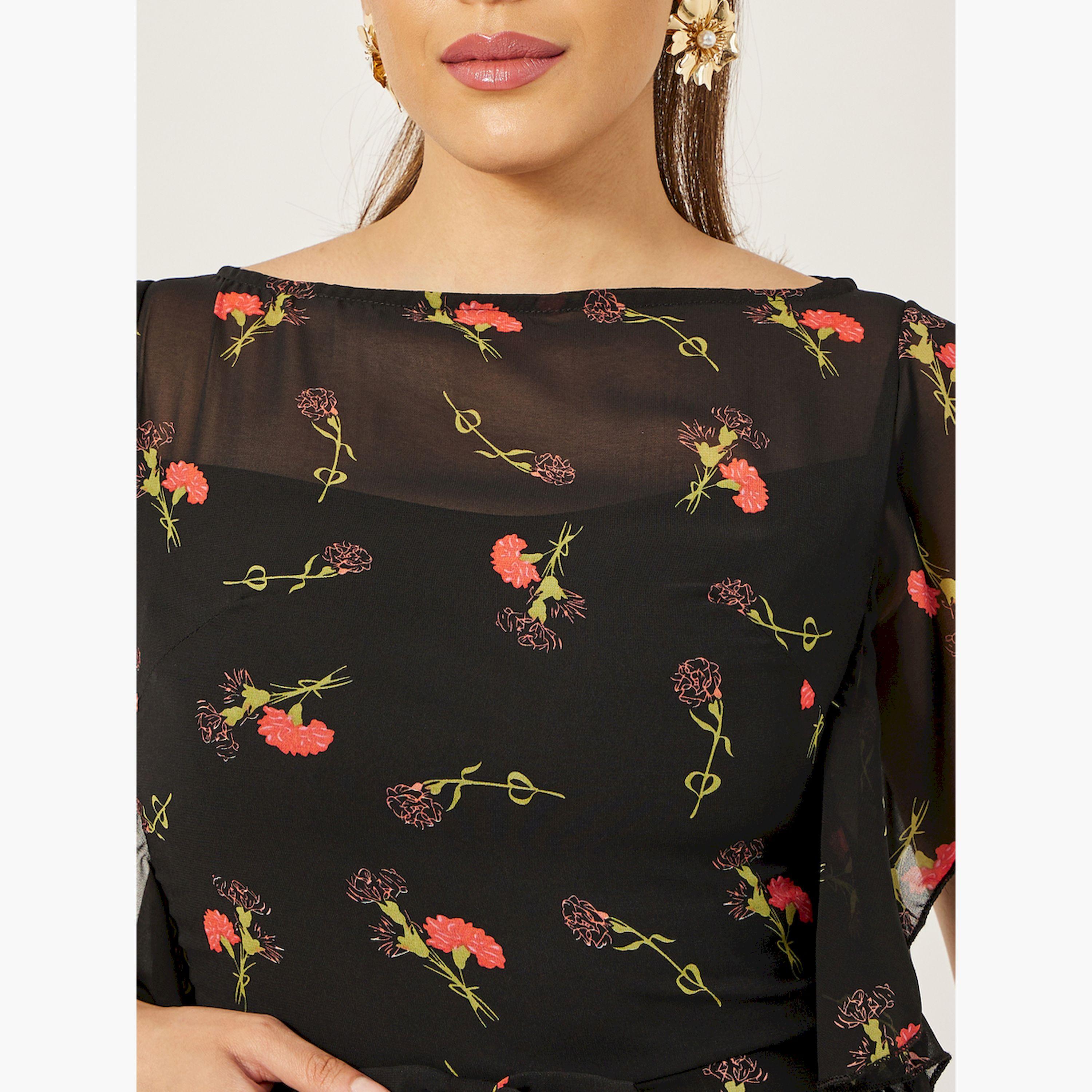 ستايلي - فستان ماكسي ضيق مطبوع بدون أكمام بحافة مكشكشة-women-clothing-dresses-image-4