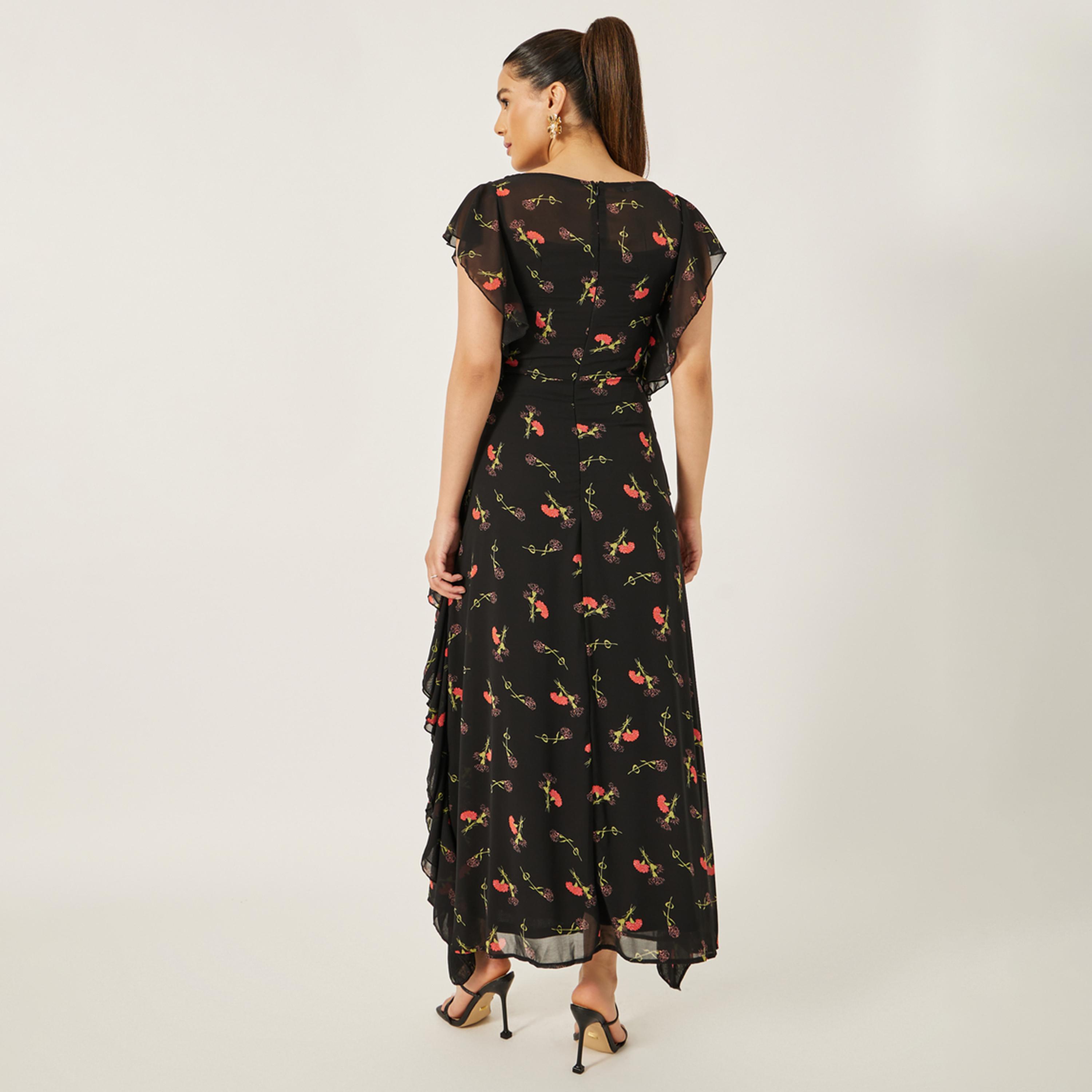 ستايلي - فستان ماكسي ضيق مطبوع بدون أكمام بحافة مكشكشة-women-clothing-dresses-image-5