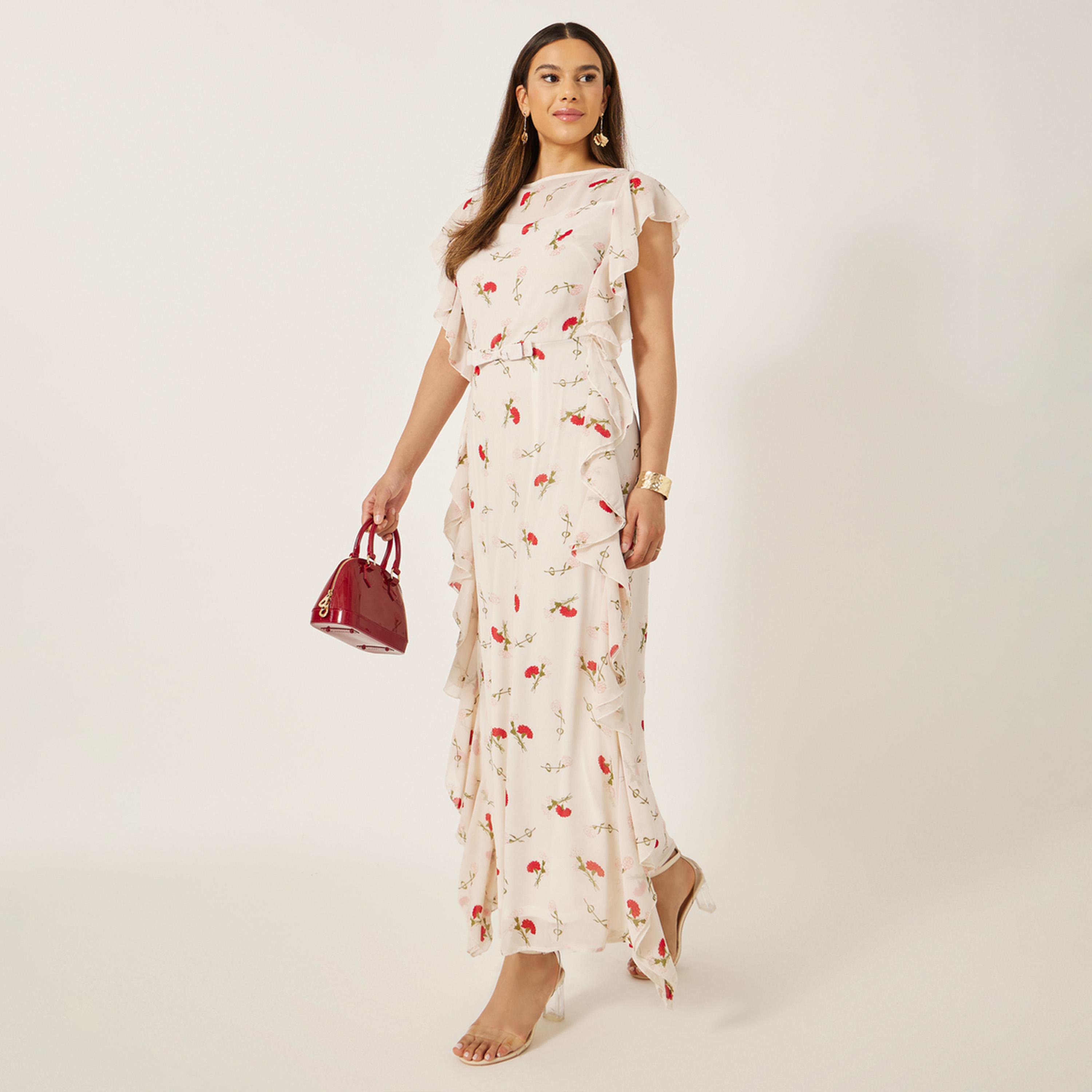 ستايلي - فستان ماكسي ضيق مطبوع بدون أكمام بحافة مكشكشة-women-clothing-dresses-image-2
