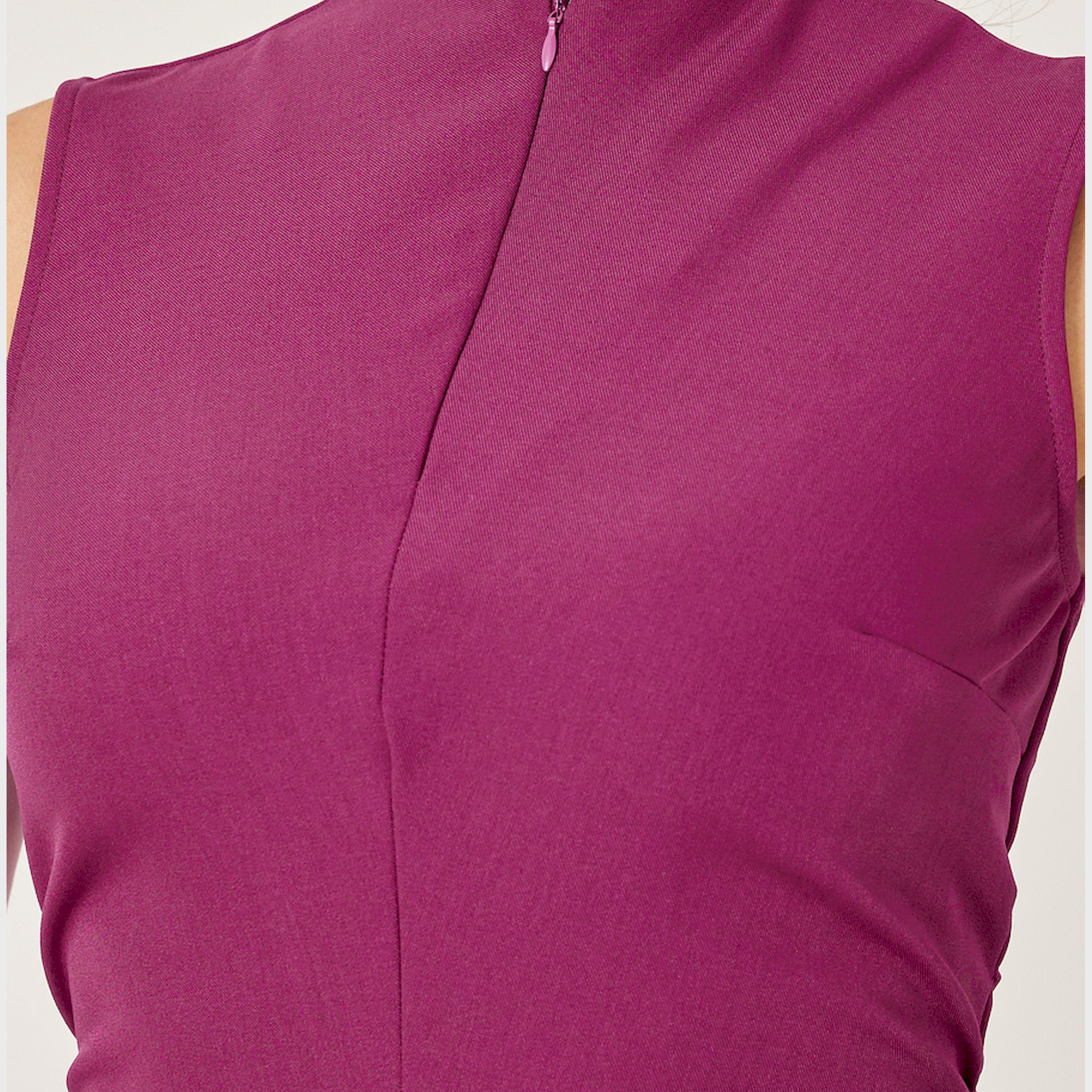 ستايلي - فستان ميدي سادة بدون أكمام وحافة حورية البحر-women-clothing-dresses-image-3