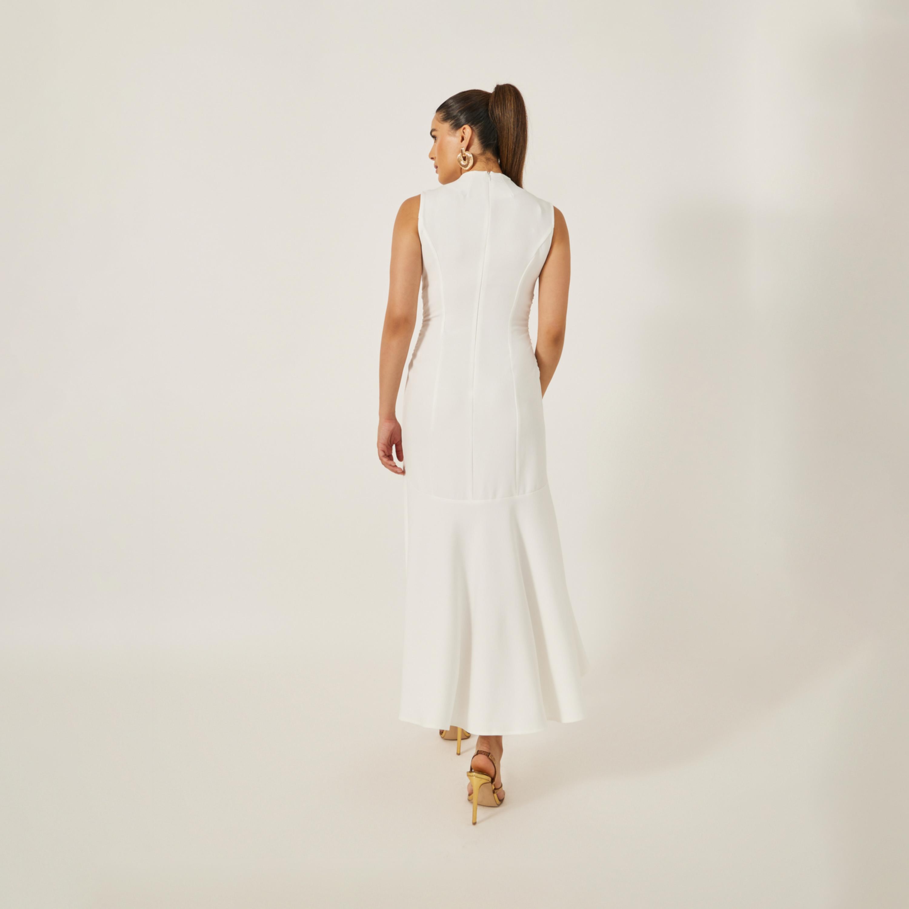 ستايلي - فستان ميدي سادة بدون أكمام وحافة حورية البحر-women-clothing-dresses-image-5