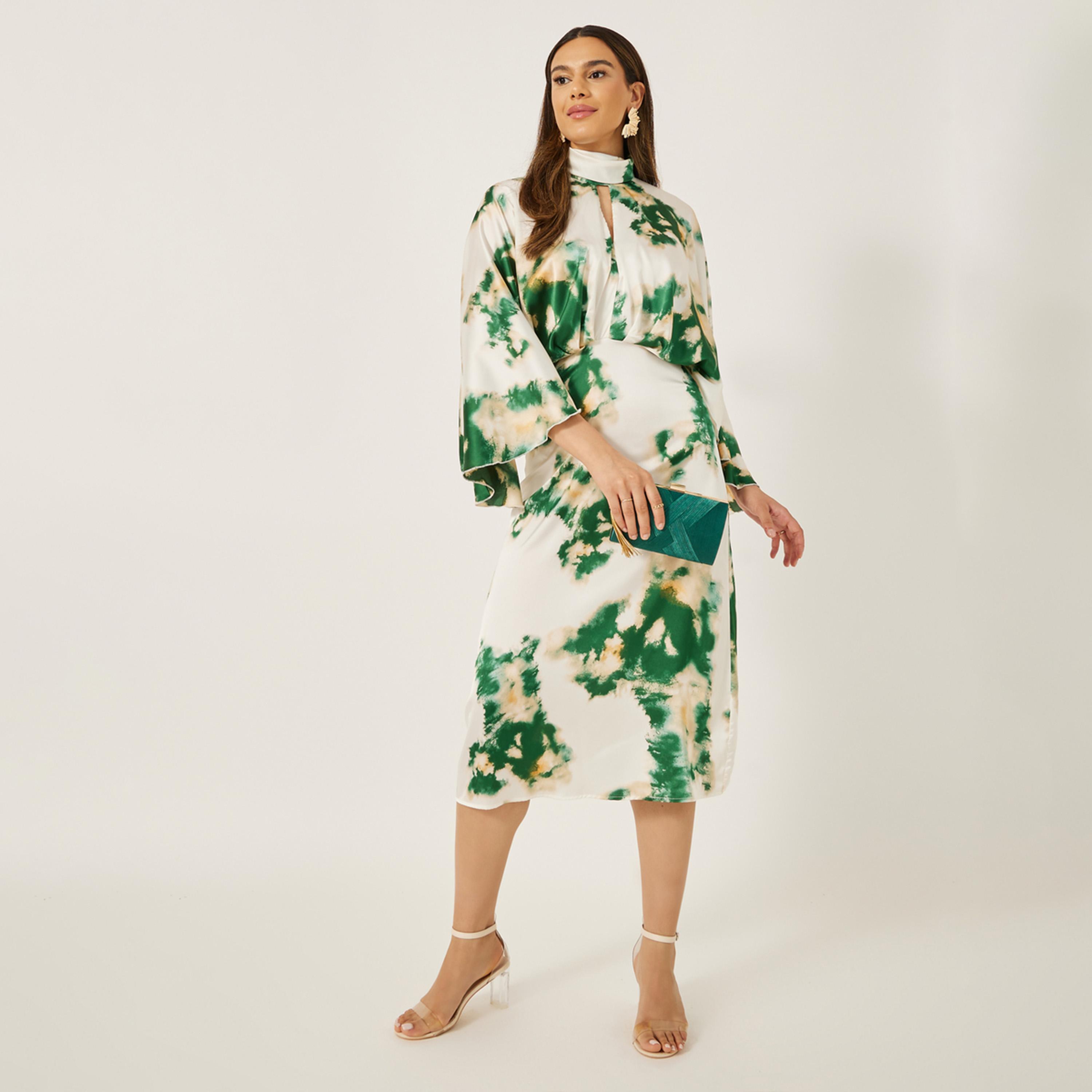 Styli Print Satin Long Sleeves Sheath Midi Dress-women-clothing-dresses-image-1