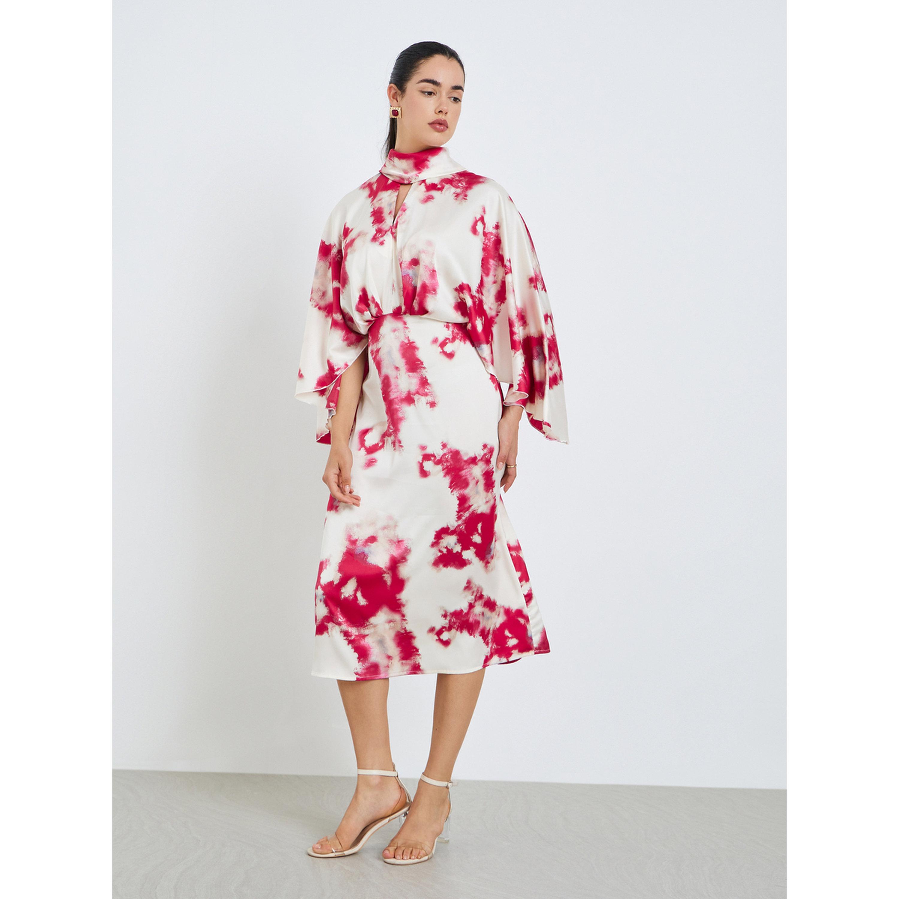 فستان ميدي شيث ستان بأكمام جرس للنساء-women-clothing-dresses-image-1