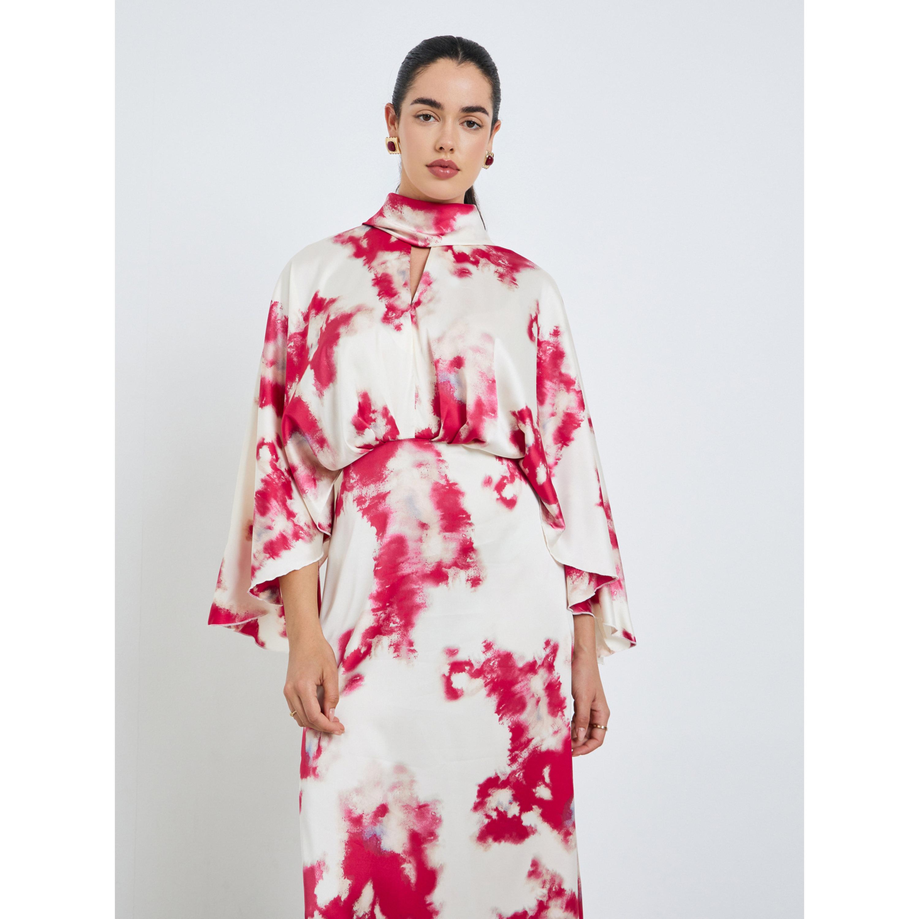 فستان ميدي شيث ستان بأكمام جرس للنساء-women-clothing-dresses-image-2