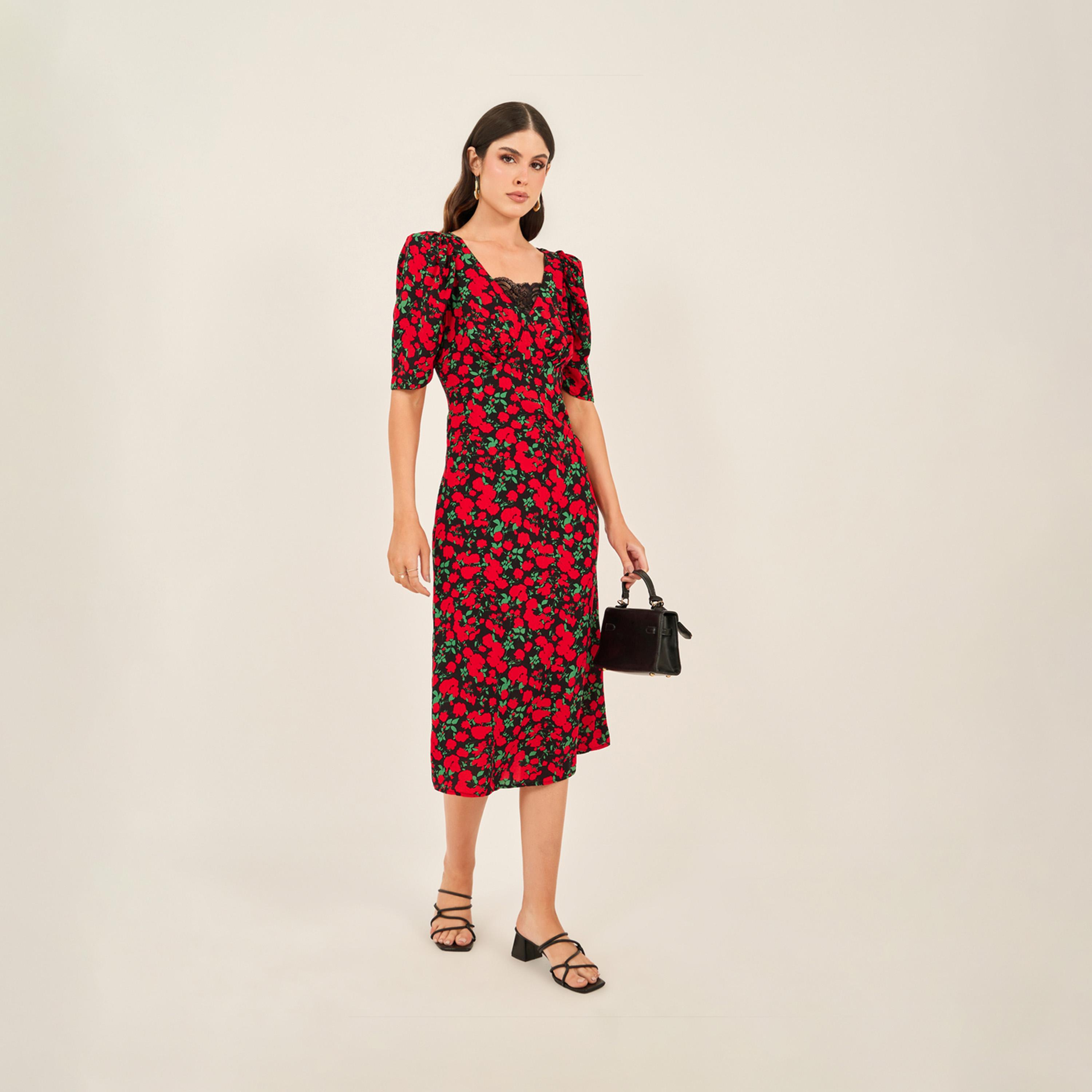 ستايلي - فستان قصير الأكمام بطبعة زهور-women-clothing-dresses-image-1