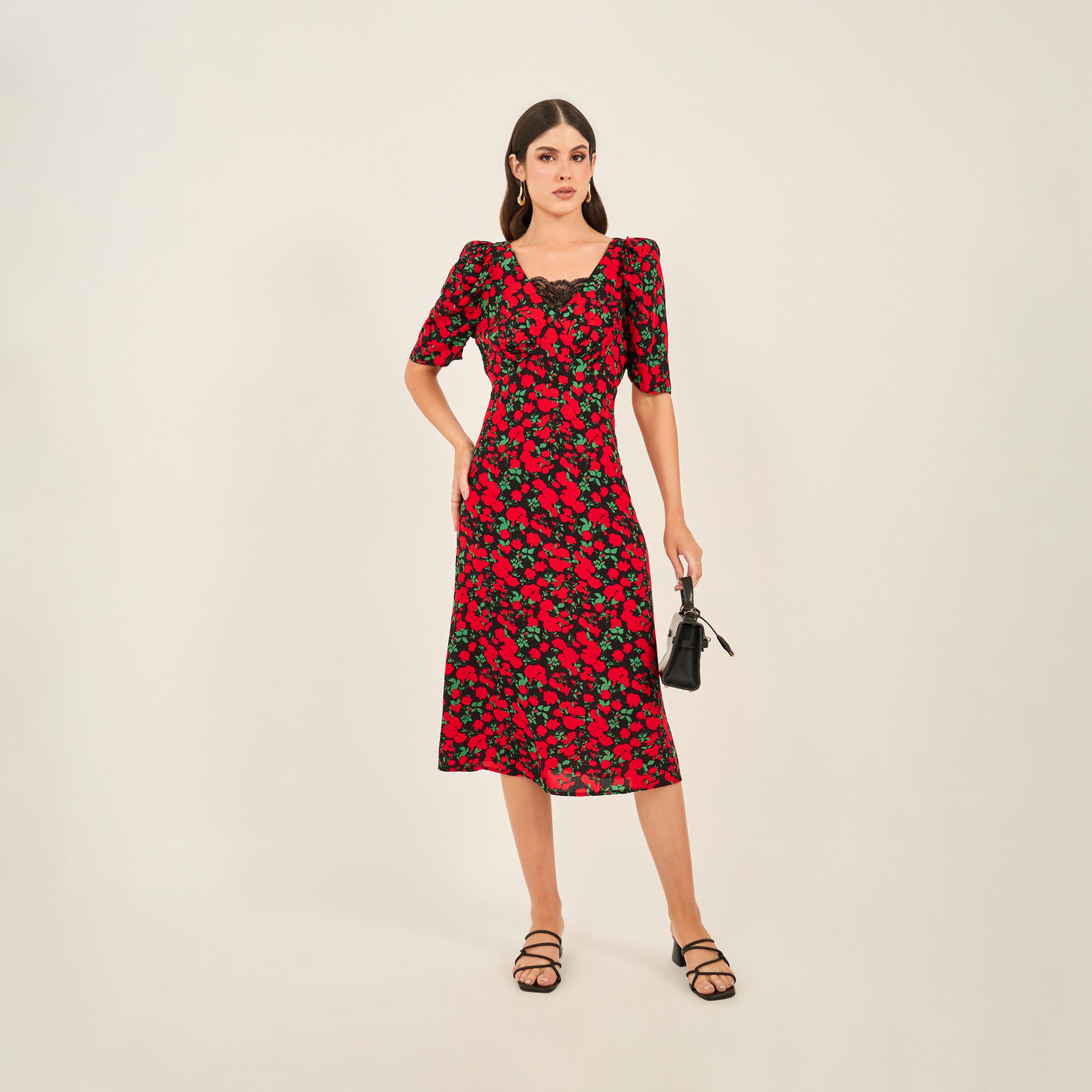 ستايلي - فستان قصير الأكمام بطبعة زهور-women-clothing-dresses-image-2