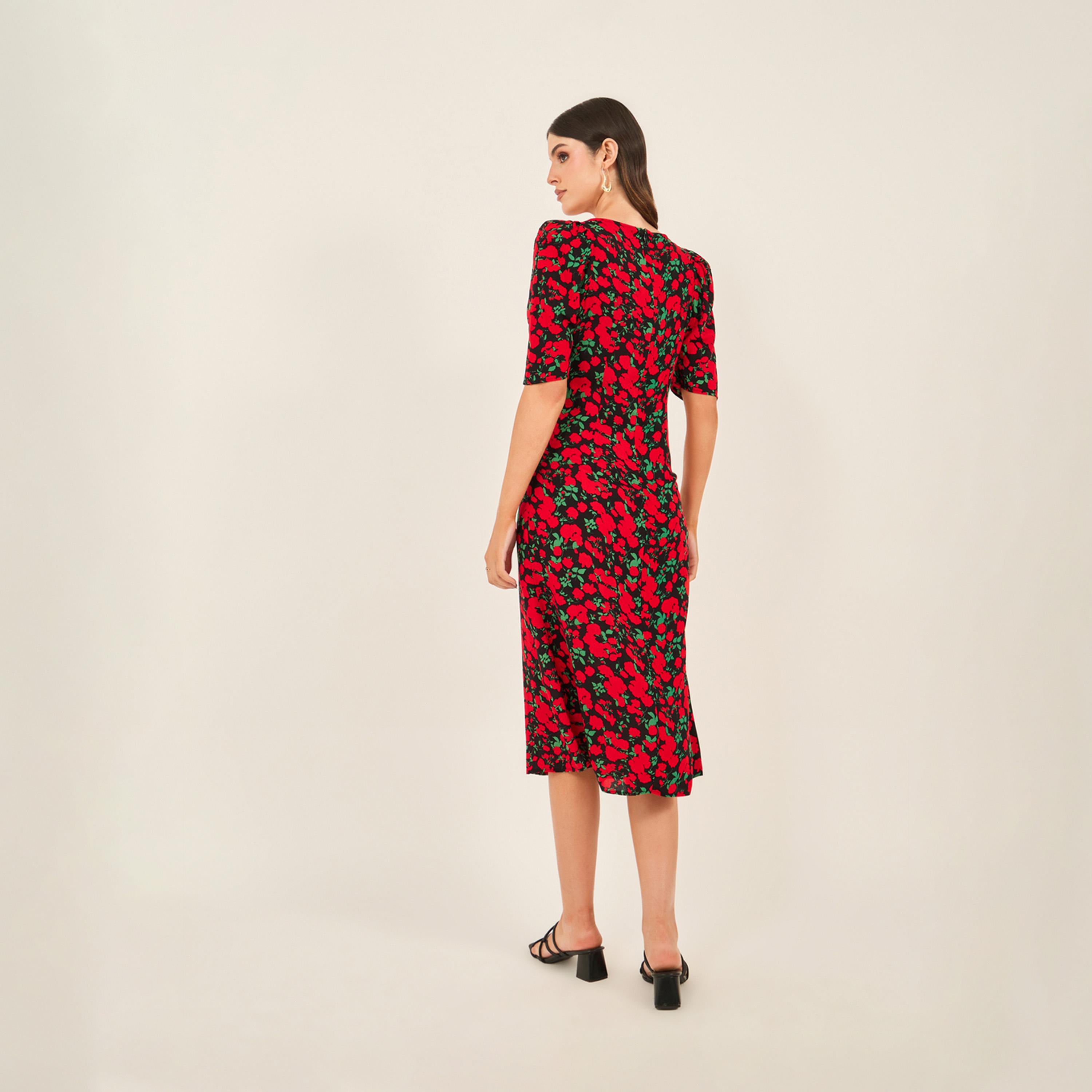 ستايلي - فستان قصير الأكمام بطبعة زهور-women-clothing-dresses-image-5