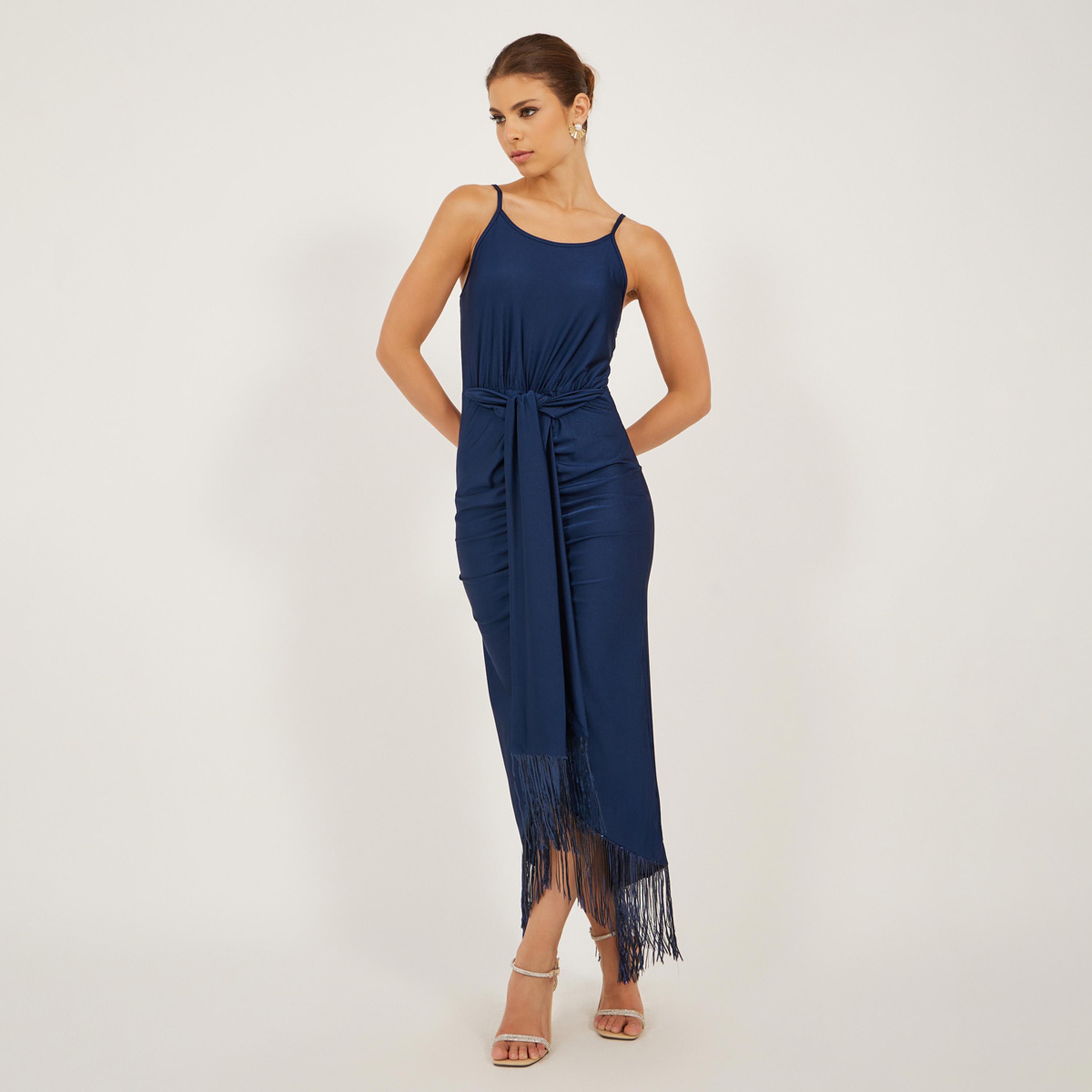 Styli Fringe Hem Detail Sleeveless Bodycon Maxi Dress-women-clothing-dresses-image-1