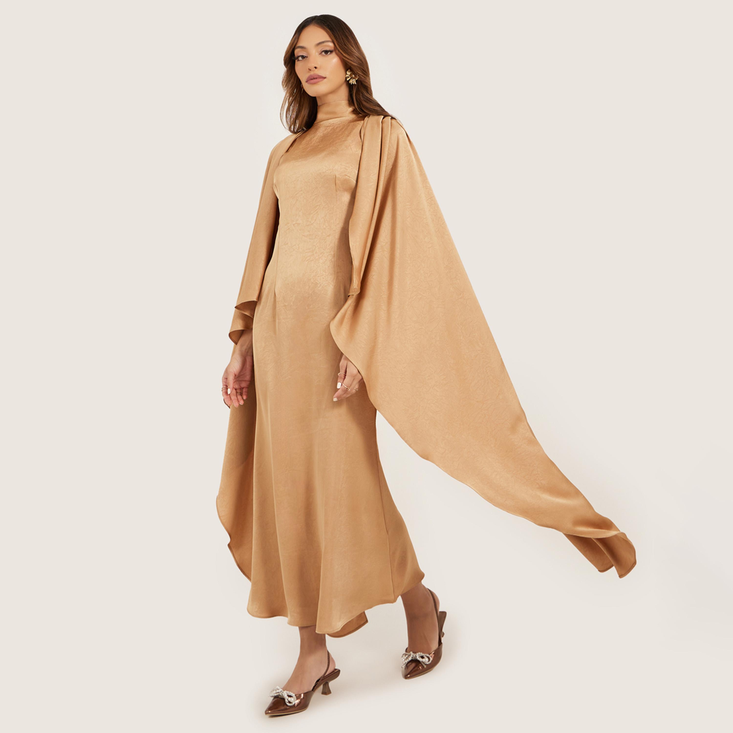 ستايلي - فستان ماكسي سادة بأكمام واسعة وقصة A-women-clothing-dresses-image-1