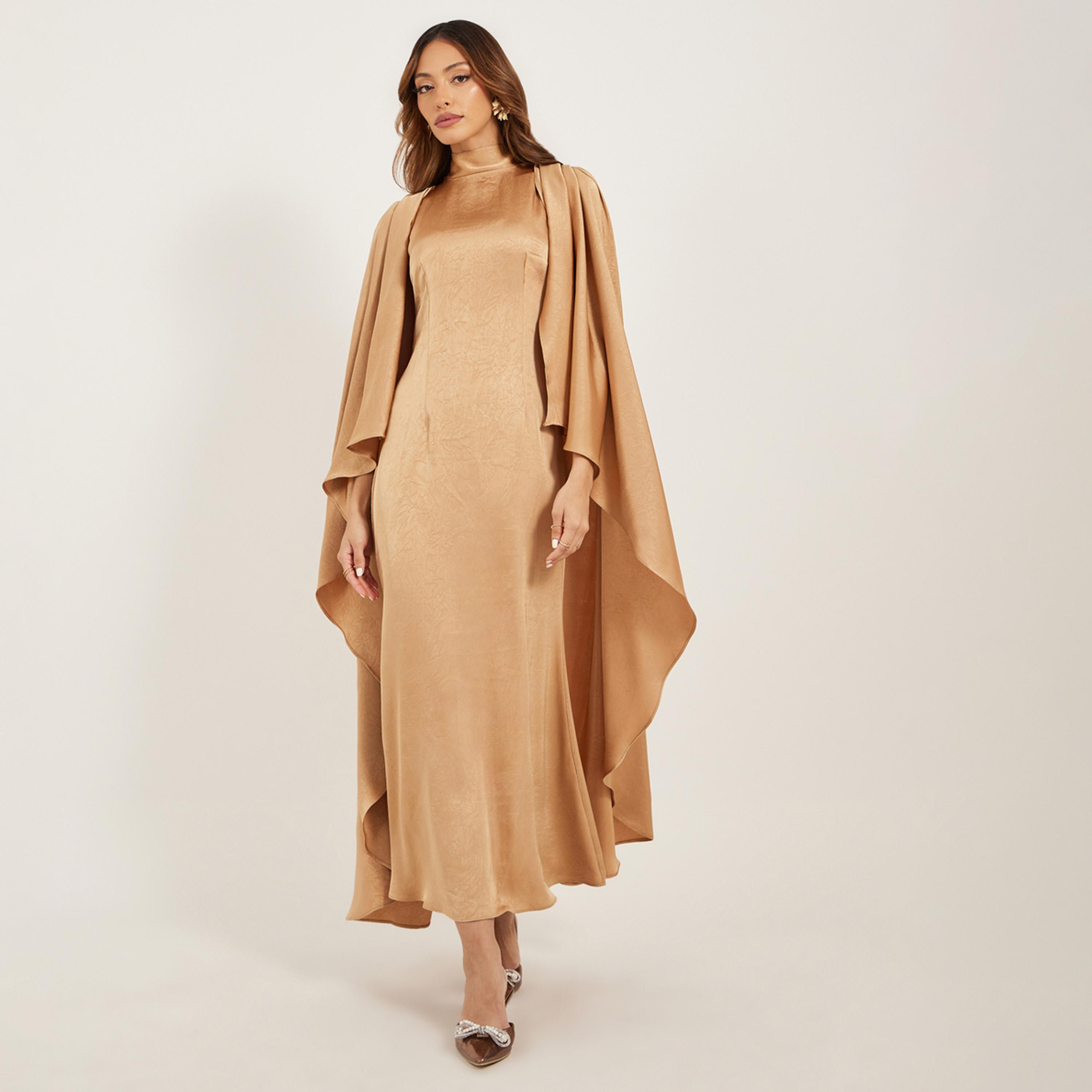 Styli Plain Cape Sleeves A-Line Maxi Dress-women-clothing-dresses-image-2